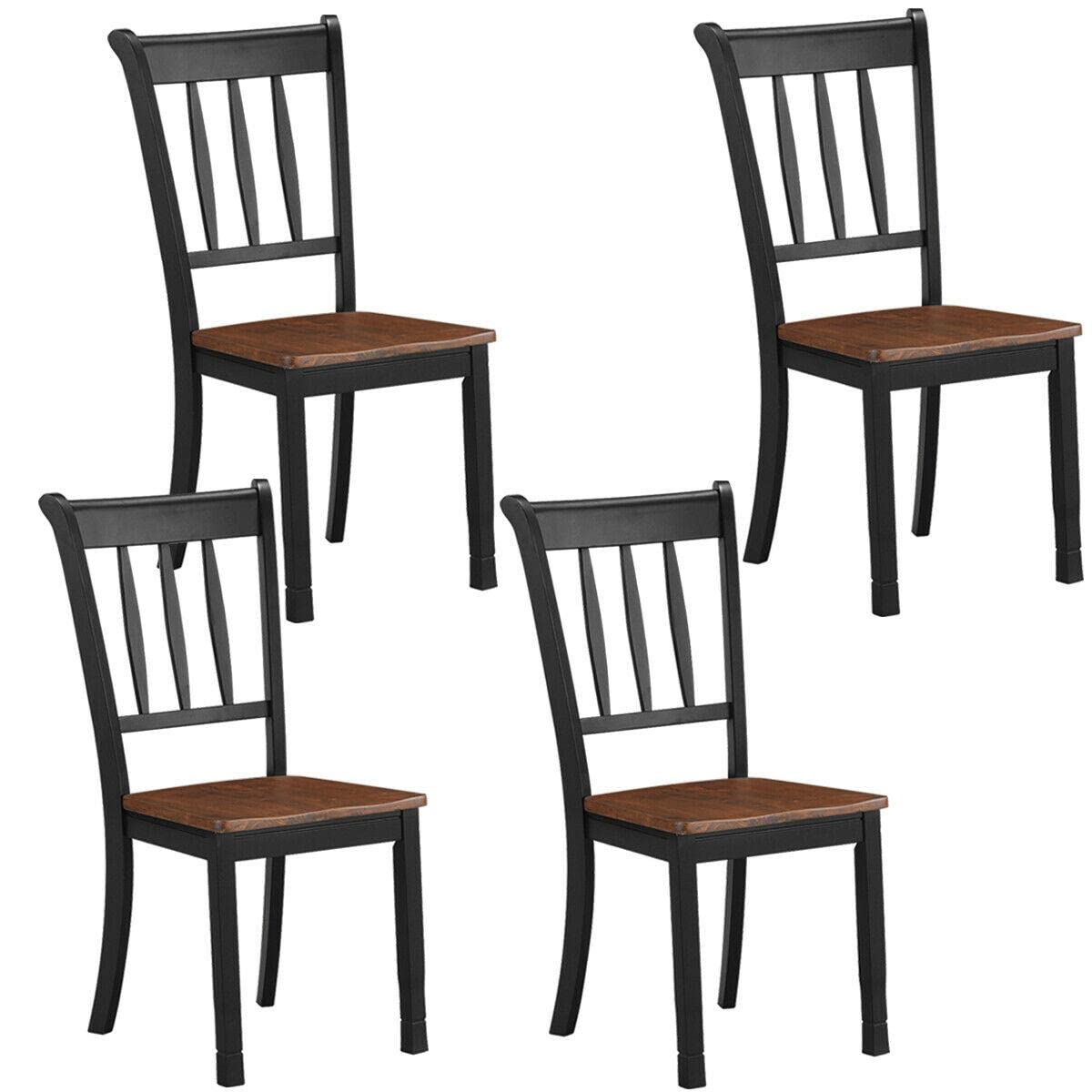 Set of 4 High Back Wooden Dining Chairs - Black Kitchen & Dining Room Side Chairs for Home, Restaurant, and Office Use