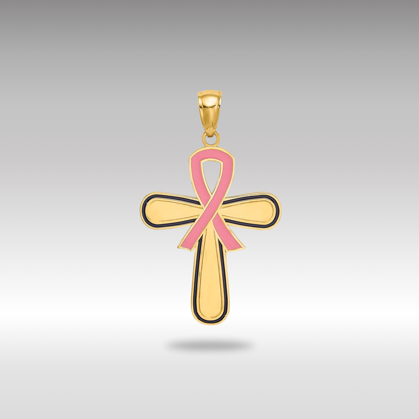 Gold Enamel Pink Ribbon Breast Cancer Awareness Cross Pendant Necklace - Model K6961 for Women, Support Survivors & Show Solidarity - Perfect for Fundraisers, Awareness Events & Thoughtful Gifts