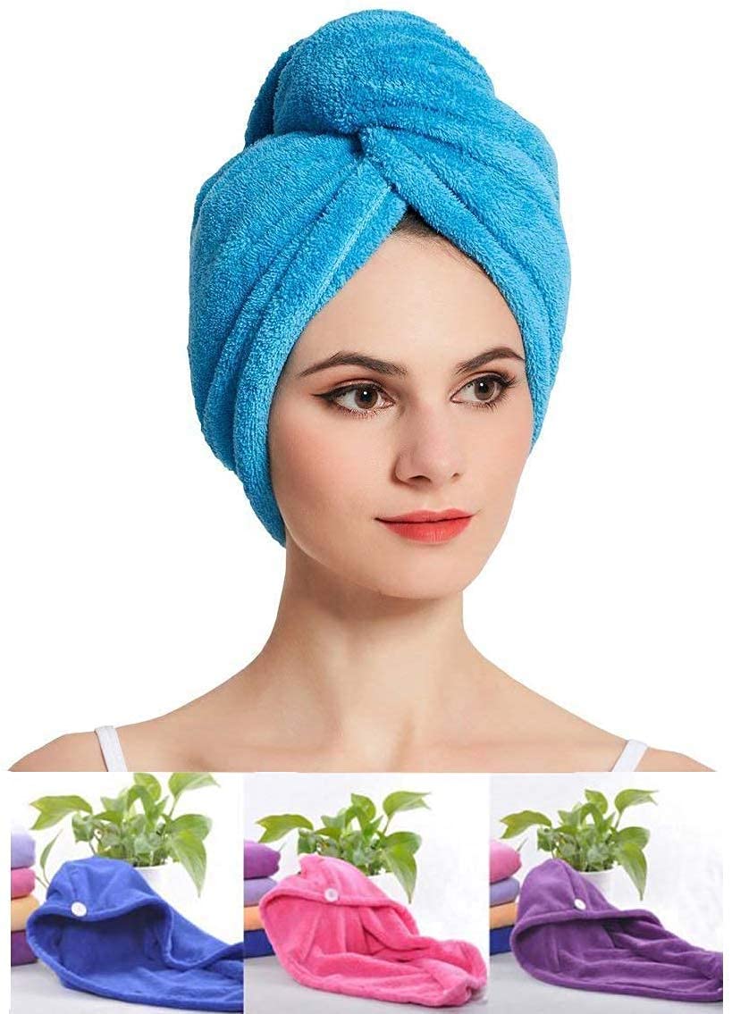 Quick Dry Absorbent Microfiber Hair Towel Wrap - Soft Turban Shower Cap & Bathrobe Hat for Women (Multi Color) - Perfect for Post-Shower, Swimming, Spa & Home Hair Care