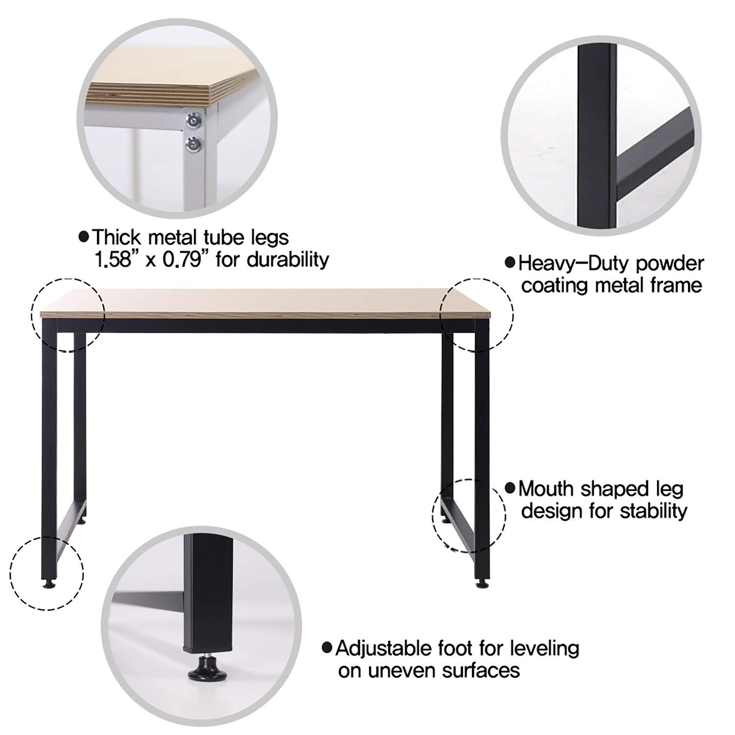 SOFSYS 55.1 Inch Large Computer Desk with Sturdy Metal Frame - Oak/White Home Office Writing Workstation for Gaming, Remote Work & Study - Perfect for Small Spaces & Modern Workspaces