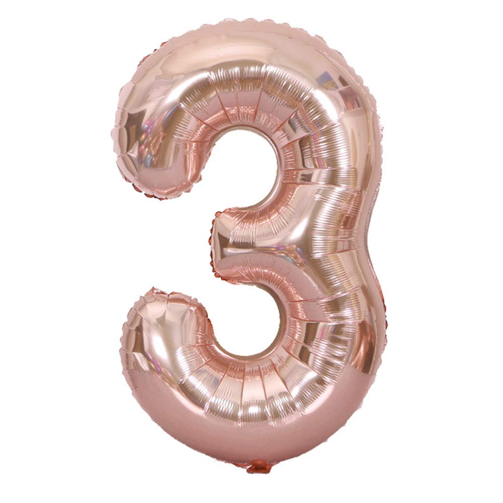 Tellpet 40 Inch Rose Gold Number 3 Balloon - Large Foil Balloons for Birthday Parties, Baby Showers, Anniversaries & Special Events Decorations