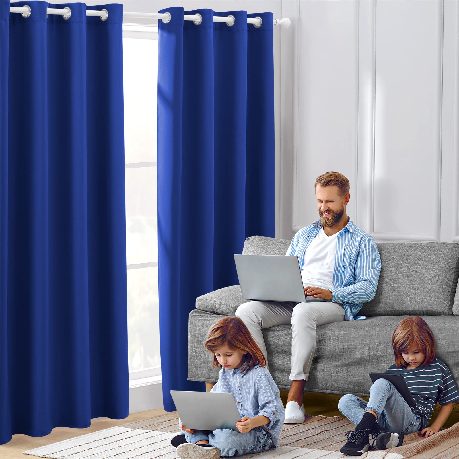 Blackout Curtains for Bedroom - 52x84 Inch Long 2 Panels Set, Royal Blue Room Darkening Thermal Insulated Soundproof Grommet Window Drapes - Perfect for Living Room, Nursery & Home Theater (Home Decor)