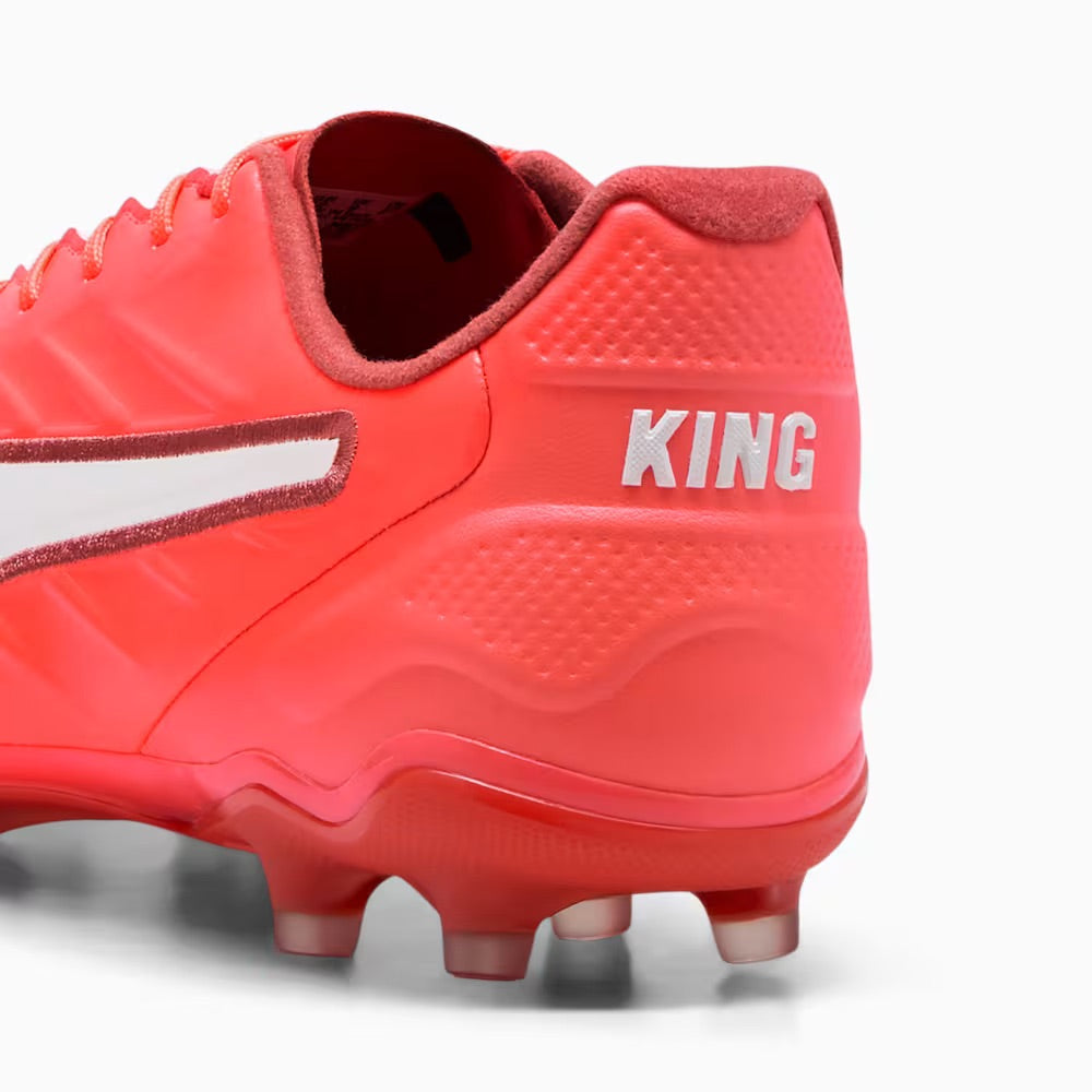 Puma King Pro FG/AG Soccer Cleats for Men - Glowing Red/White/Fire Football Shoes - Perfect for Artificial Grass & Firm Ground - Ideal for Training & Matches