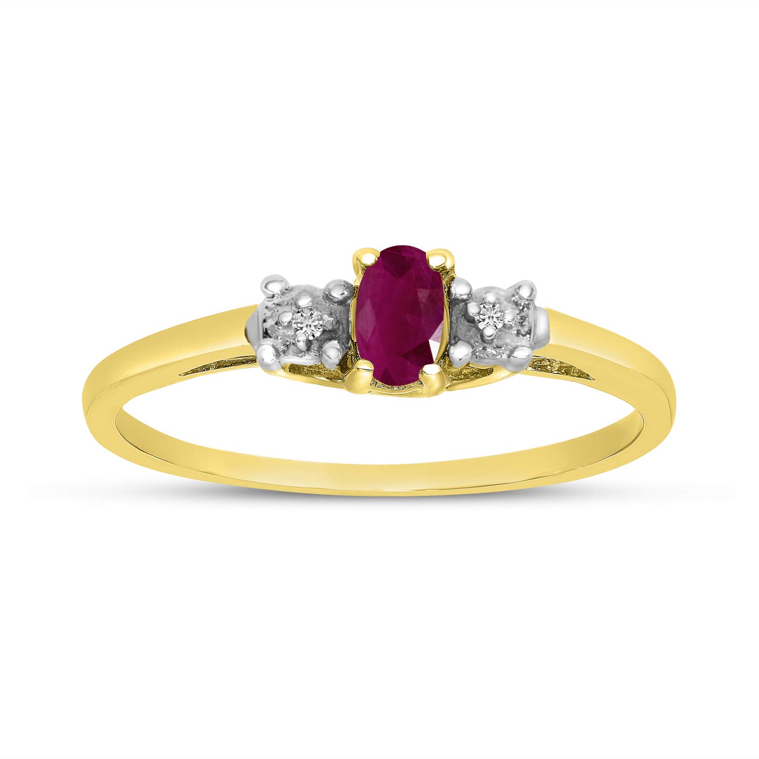 10K Yellow Gold Oval Ruby and Diamond Ring for Women - Elegant Vintage Style Engagement, Wedding, or Anniversary Jewelry Gift