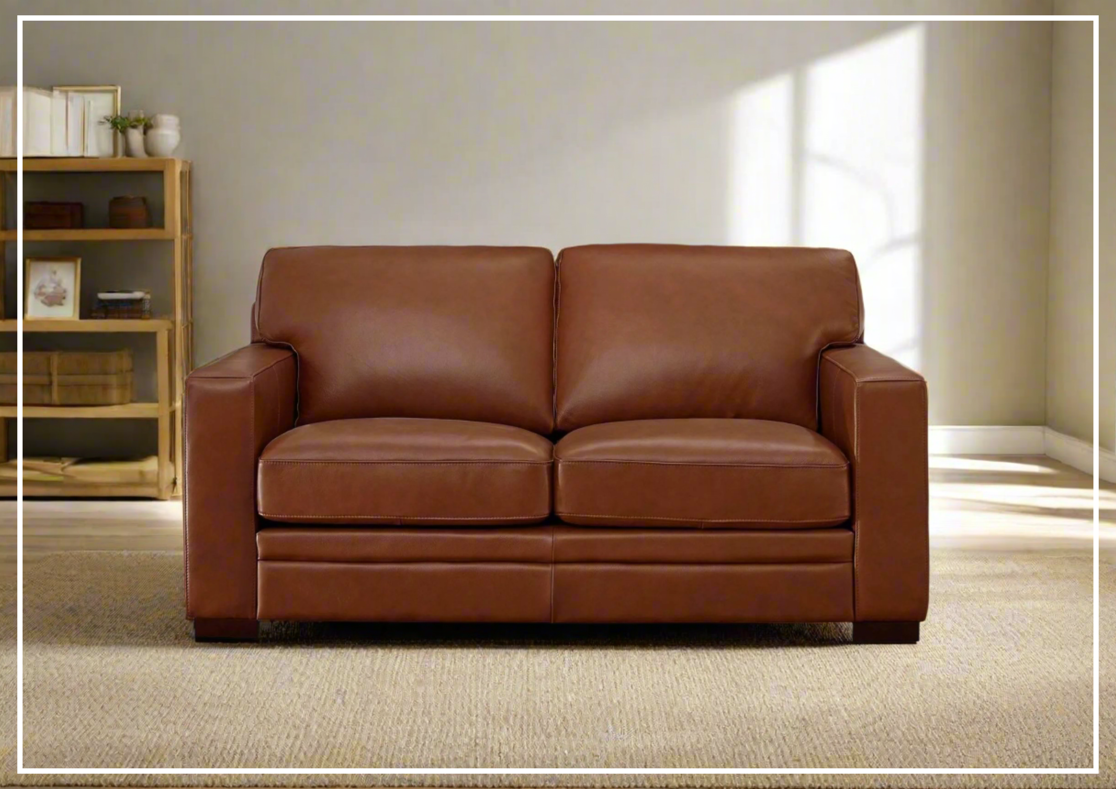 Premium Hydeline Dillon Brown Top Grain Leather Loveseat with Track Arms - Genuine Leather Sofa for Living Room, Office & Lounge Comfort
