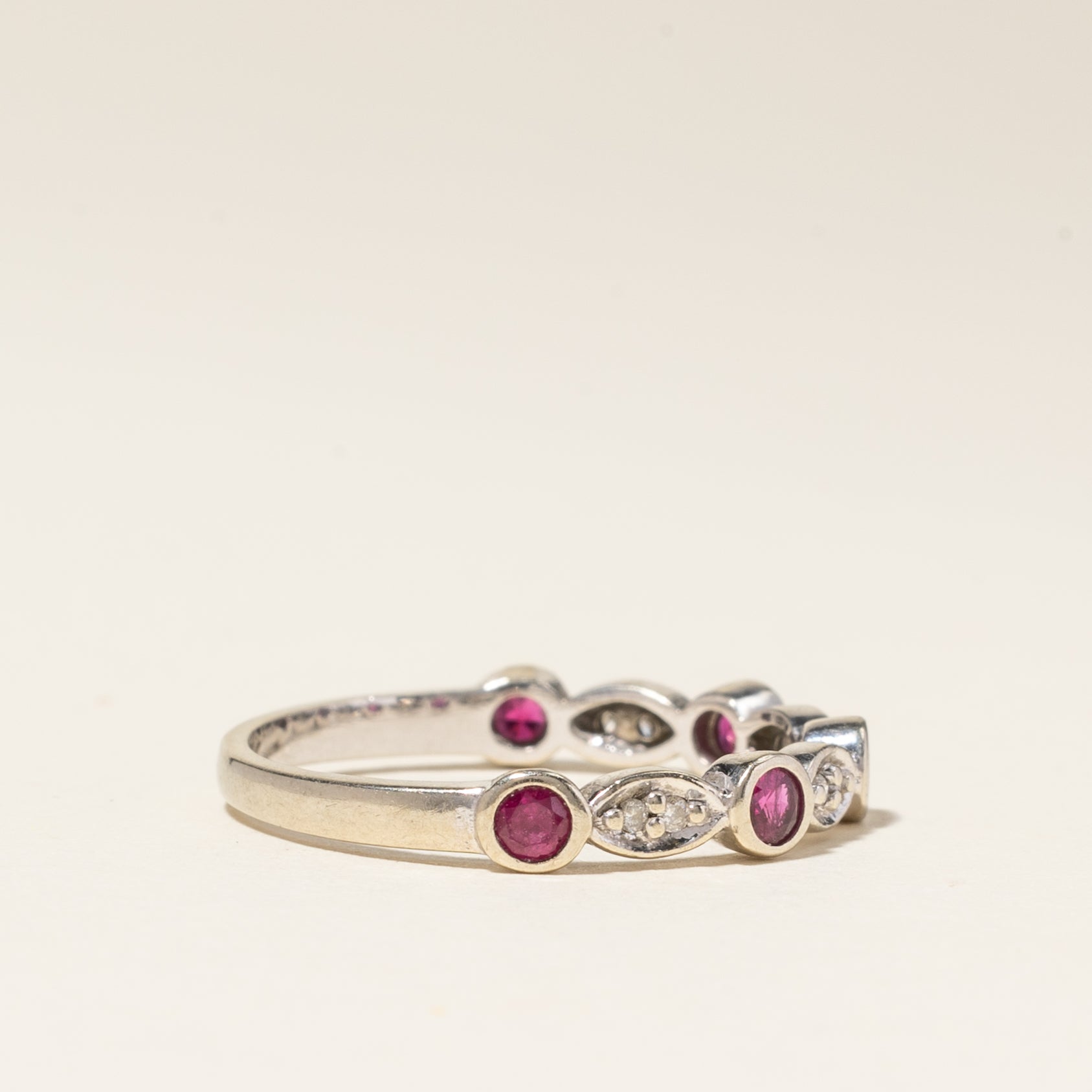10K White Gold Ruby and Diamond Ring for Women - 0.30ctw Ruby & 0.04ctw Diamond Band - Size 6 - Perfect for Anniversary, Engagement, and Special Occasion Gifts