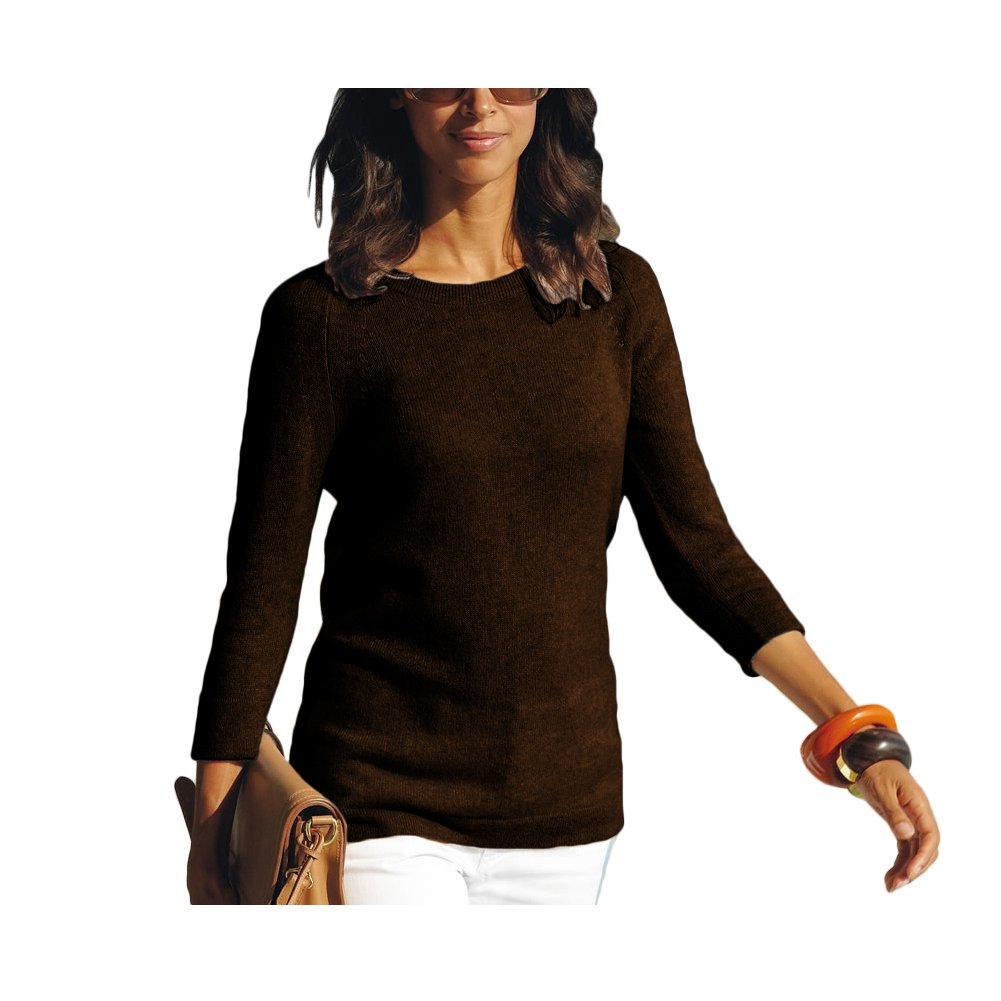 Parisbonbon Women's 100% Cashmere Sweater - Soft Crew Neck Pullover in Chocolate Brown (Size 1X) - Perfect for Winter Layering & Office Wear