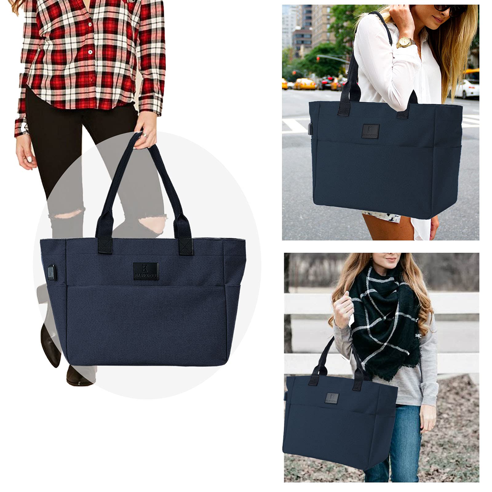 Stylish Large Tote Bag for Women - 15.6-17 Inch Laptop Work Bag with Secure Zipper | Perfect for Nurses, Teachers & Students | Durable Book Bag & Professional Handbag for Office, School & Daily Commute (Blue)