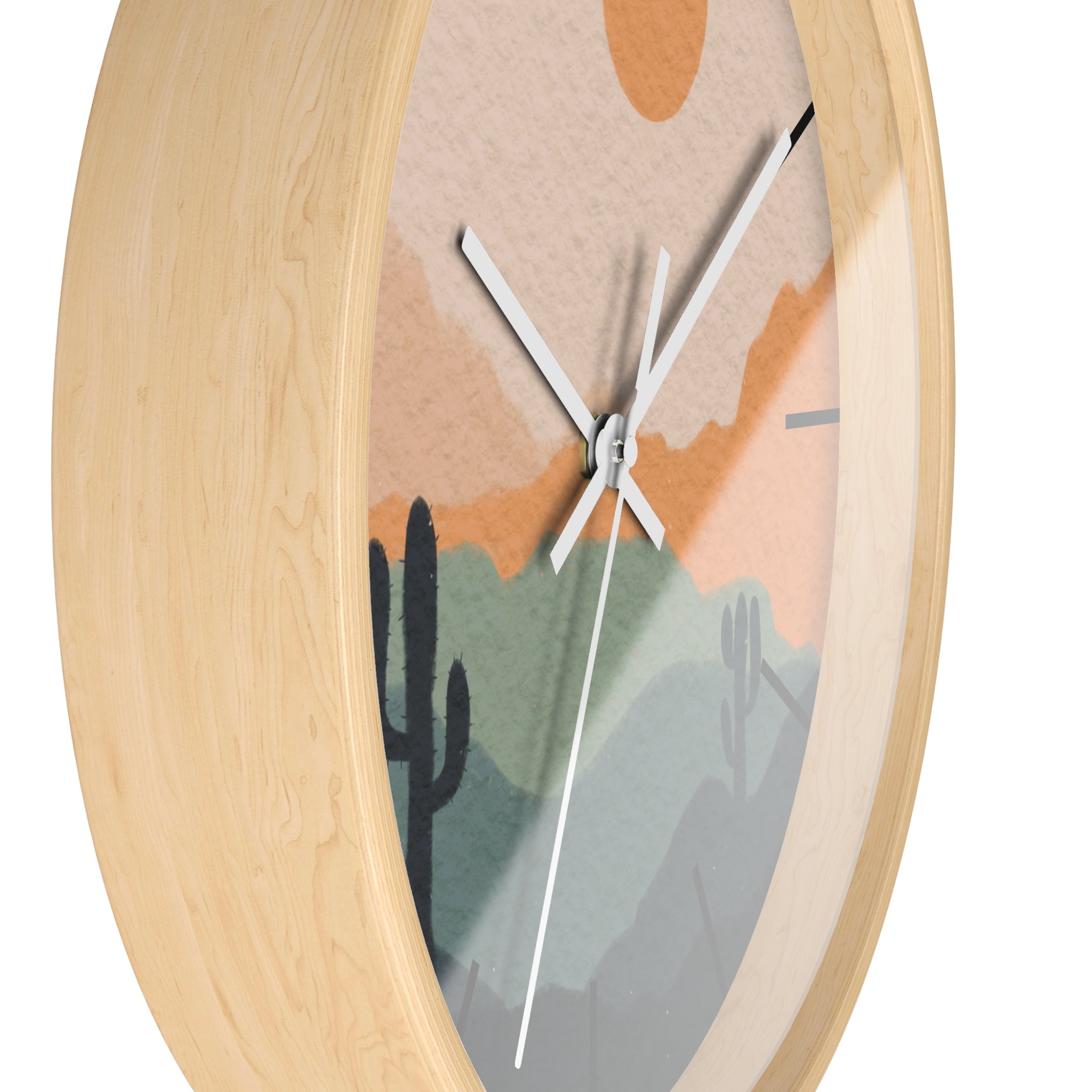 Silent Ticking Wall Clock - Rustic Desert Decor with 10 Inch Wood or Plastic Frame & Plexiglass - Southwestern Theme Home Office Decor for Living Room, Bedroom, Kitchen