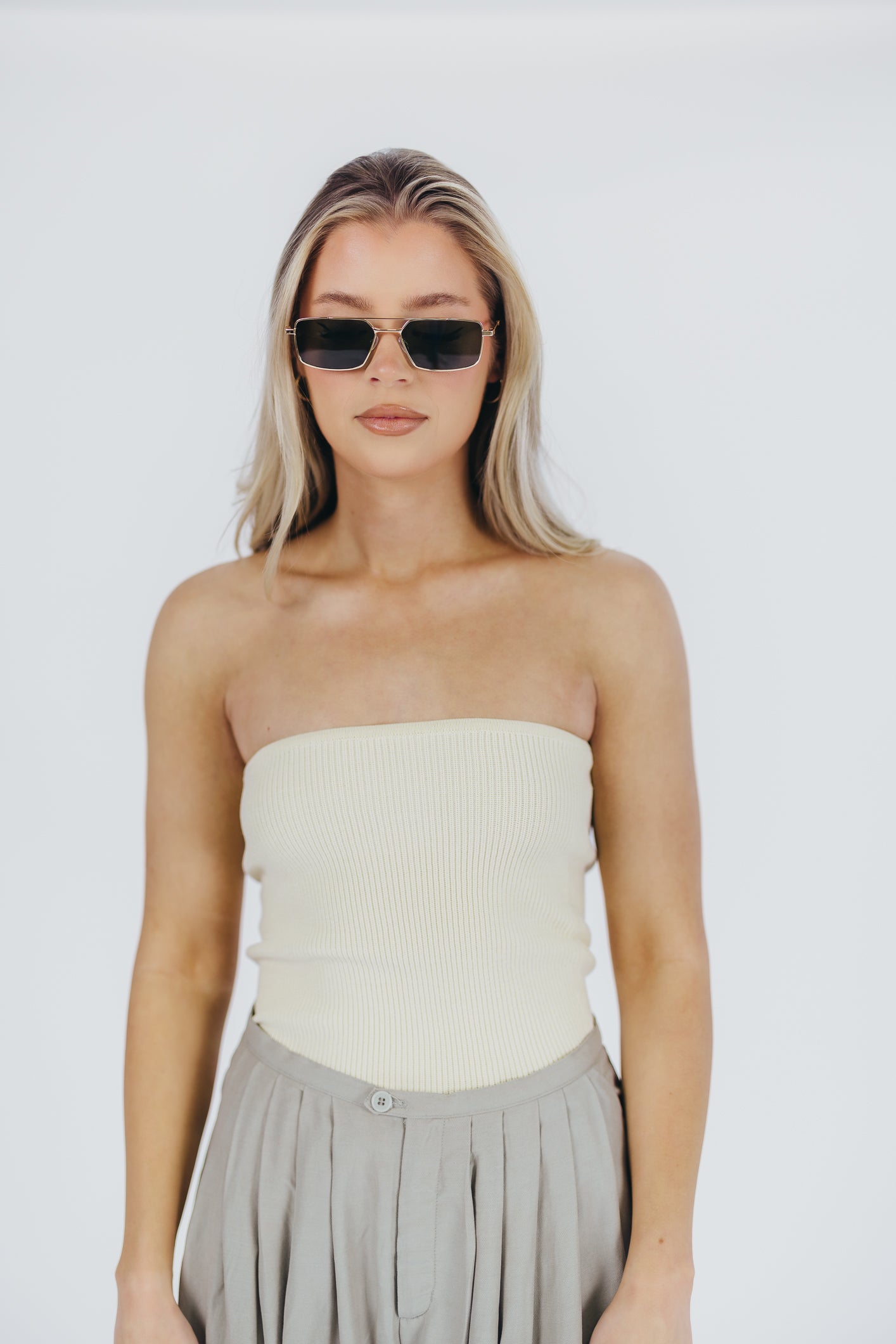 Carmen Ribbed Knit Tube Top Women's Fashion Stretch Crop Top in Cream | Casual Wear, Layering, Summer Outfits, Beach & Music Festivals