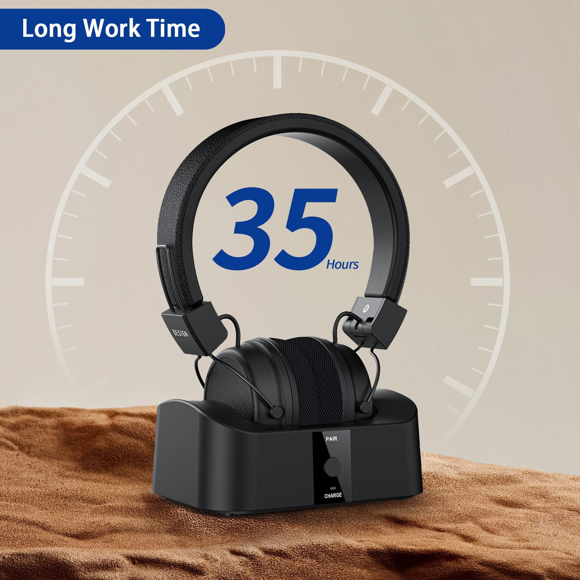 BESIGN BTH02 Wireless Bluetooth Headphones for TV Watching - 100ft Range, No Audio Delay, with Charging Dock - Ideal for Seniors & Home Entertainment
