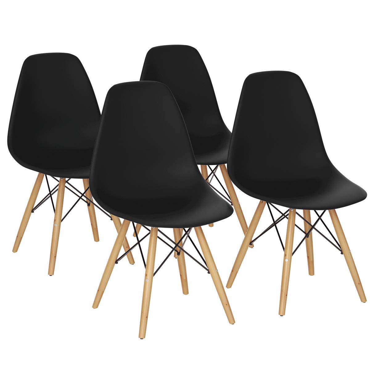Giantex Dining Chairs Set of 4 - Black Pre-Assembled Mid Century Modern Kitchen Chairs with Sturdy Wood Legs, Armless Plastic Side Chairs for Dining Room, Kitchen & Living Room - Perfect for Family Gatherings, Dinner Parties & Home Decor