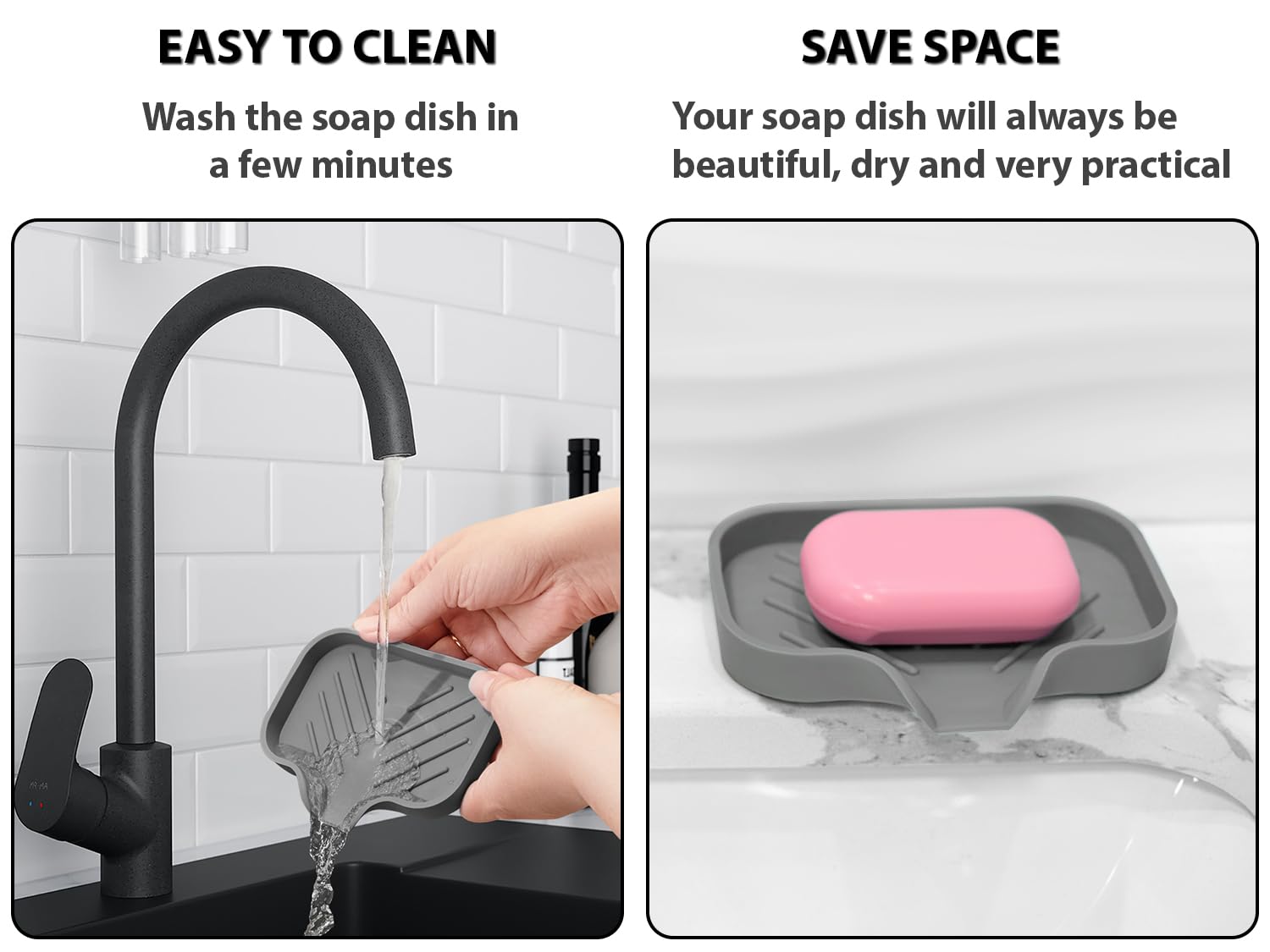 Premium Gray Self-Draining Soap Dish for Shower & Bathroom - Durable Silicone Soap Holder for Daily Use
