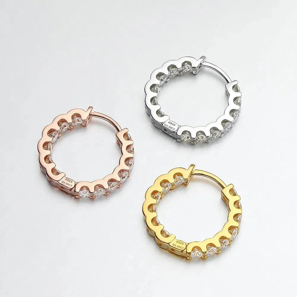 18K Gold Plated 2.6CT Moissanite Hoop Earrings for Women | 925 Sterling Silver Wedding & Party Jewelry | Elegant Gift for Anniversary, Bridal Shower & Special Occasions