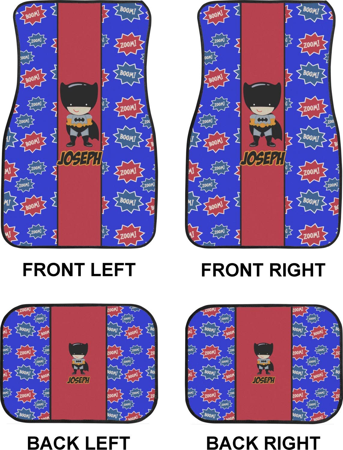 Custom Superhero Car Floor Mats Set - 2 Front & 2 Back Personalized with Your Name | Non-Slip All-Weather Protection for Cars, SUVs & Trucks | Perfect Gift for Superhero Fans & Car Enthusiasts