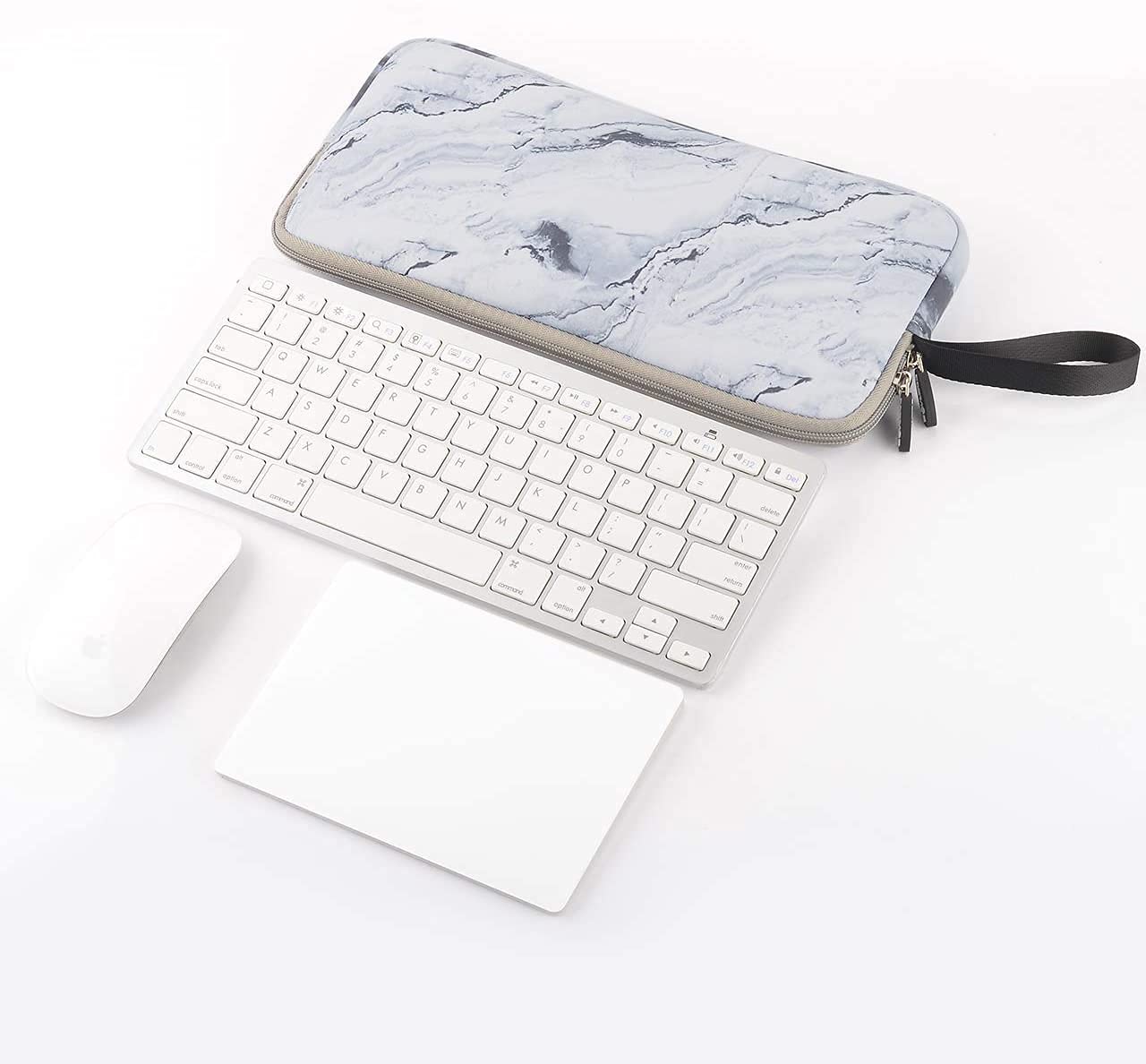 Premium Neoprene Carrying Case for Apple Magic Keyboard, Wireless Keyboard, Magic Mouse & Trackpad - Waterproof Protective Pouch with White Marble Design | Perfect for Travel, Office & Home Use