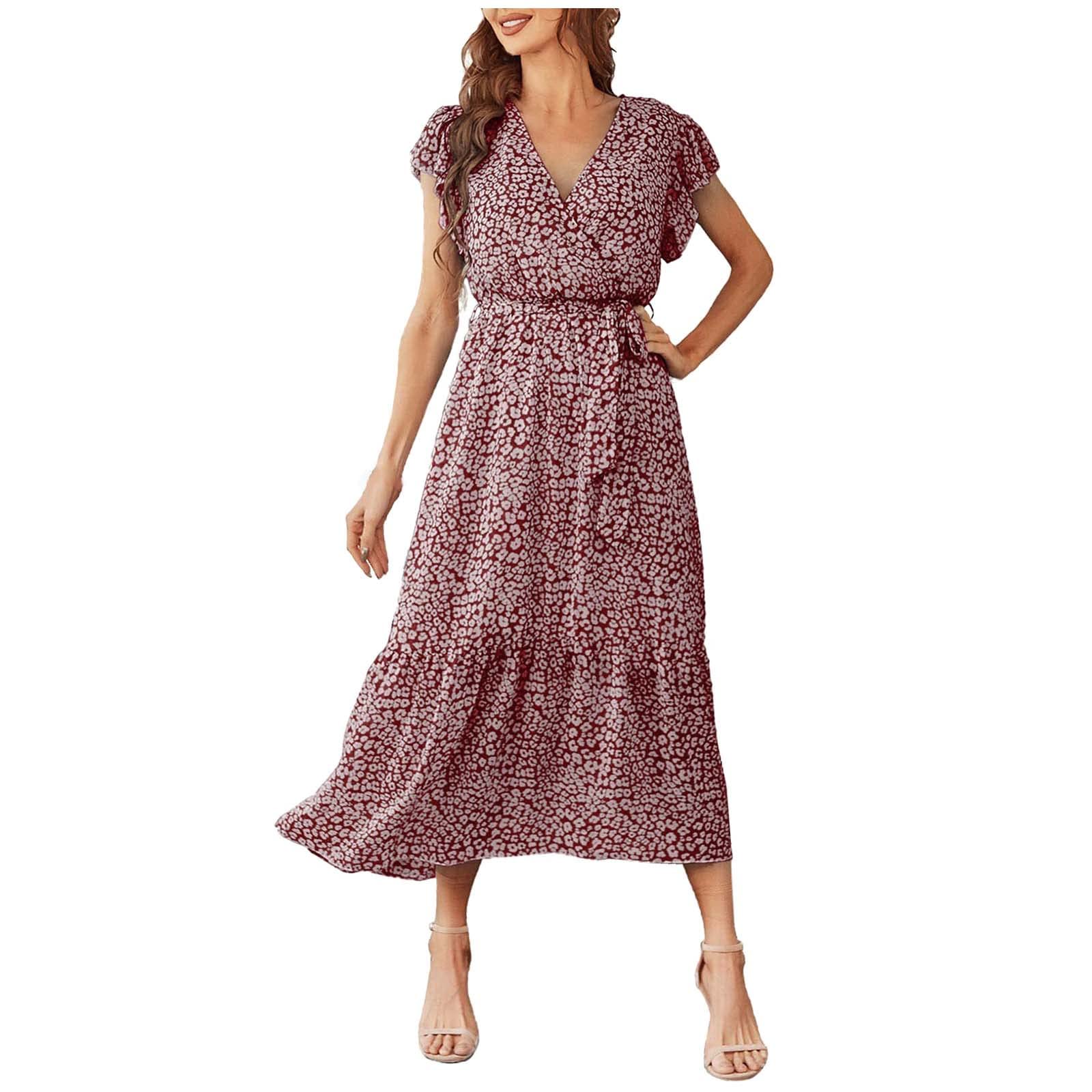 AOOCHASLIY Women's Summer Short Sleeve V-Neck Wrap Dress - Casual Leopard Print Sundress for Beach, Vacation & Date Night Outfits