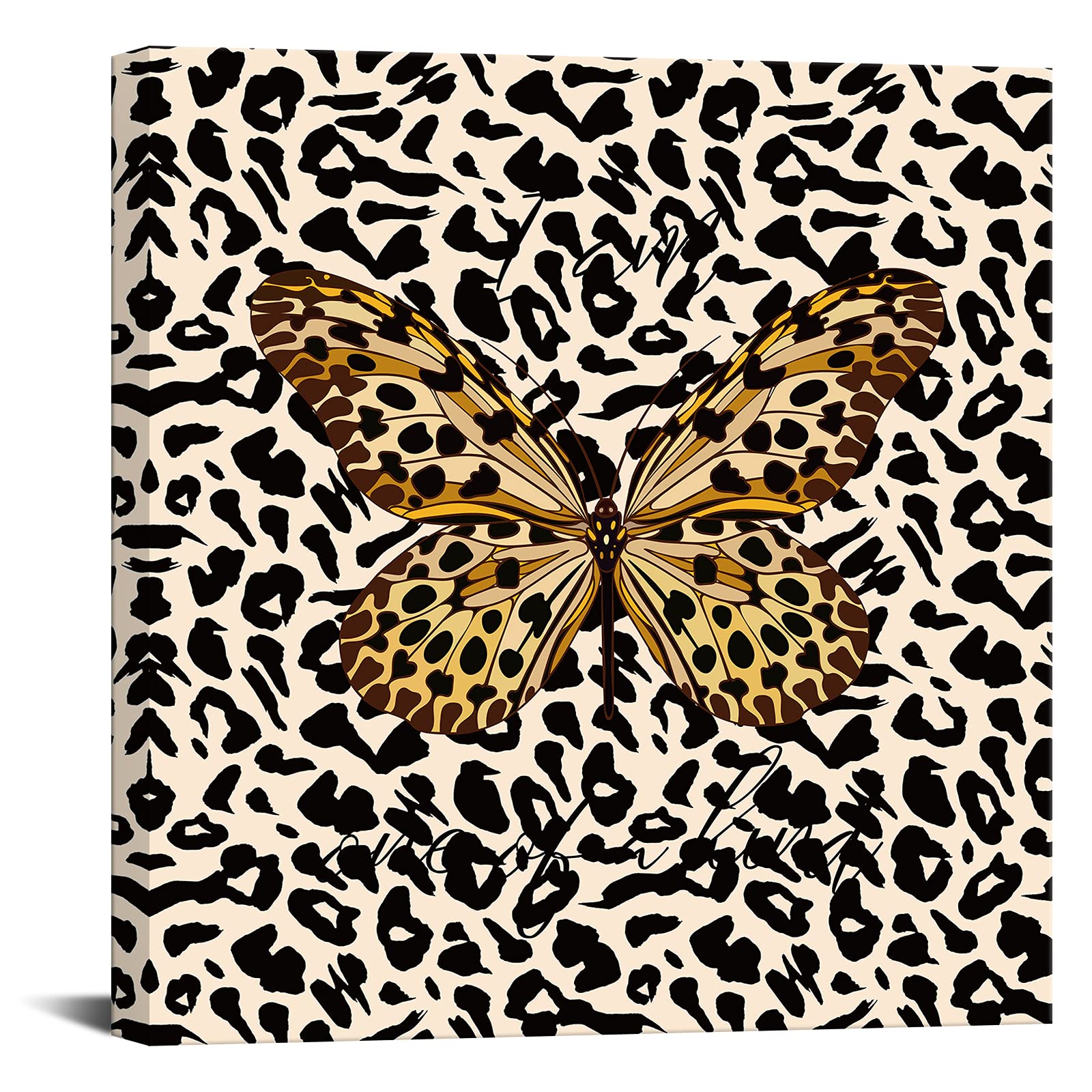 Canvbay Butterfly Wall Art Canvas - 24x24 Inch Leopard Print Modern Insect Painting, Retro Framed Artwork for Home, Bathroom, Bedroom & Kitchen Decor - Perfect for Boho, Farmhouse or Contemporary Interior Design