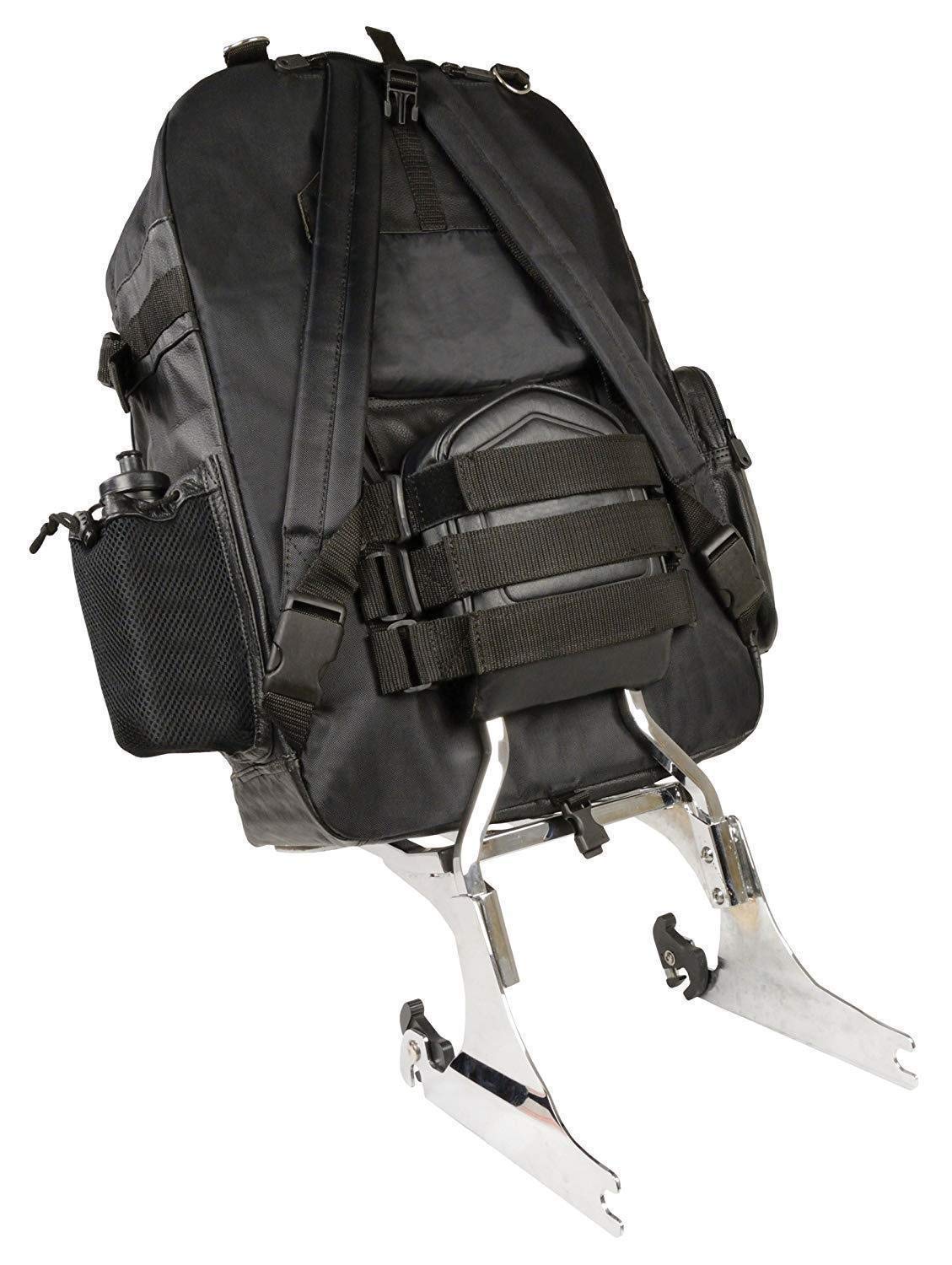 Milwaukee SH540 Medium Black Leather & Textile Motorcycle Sissy Bar Backpack - Durable Storage for Rides, Commuting & Road Trips - One Size Fits All