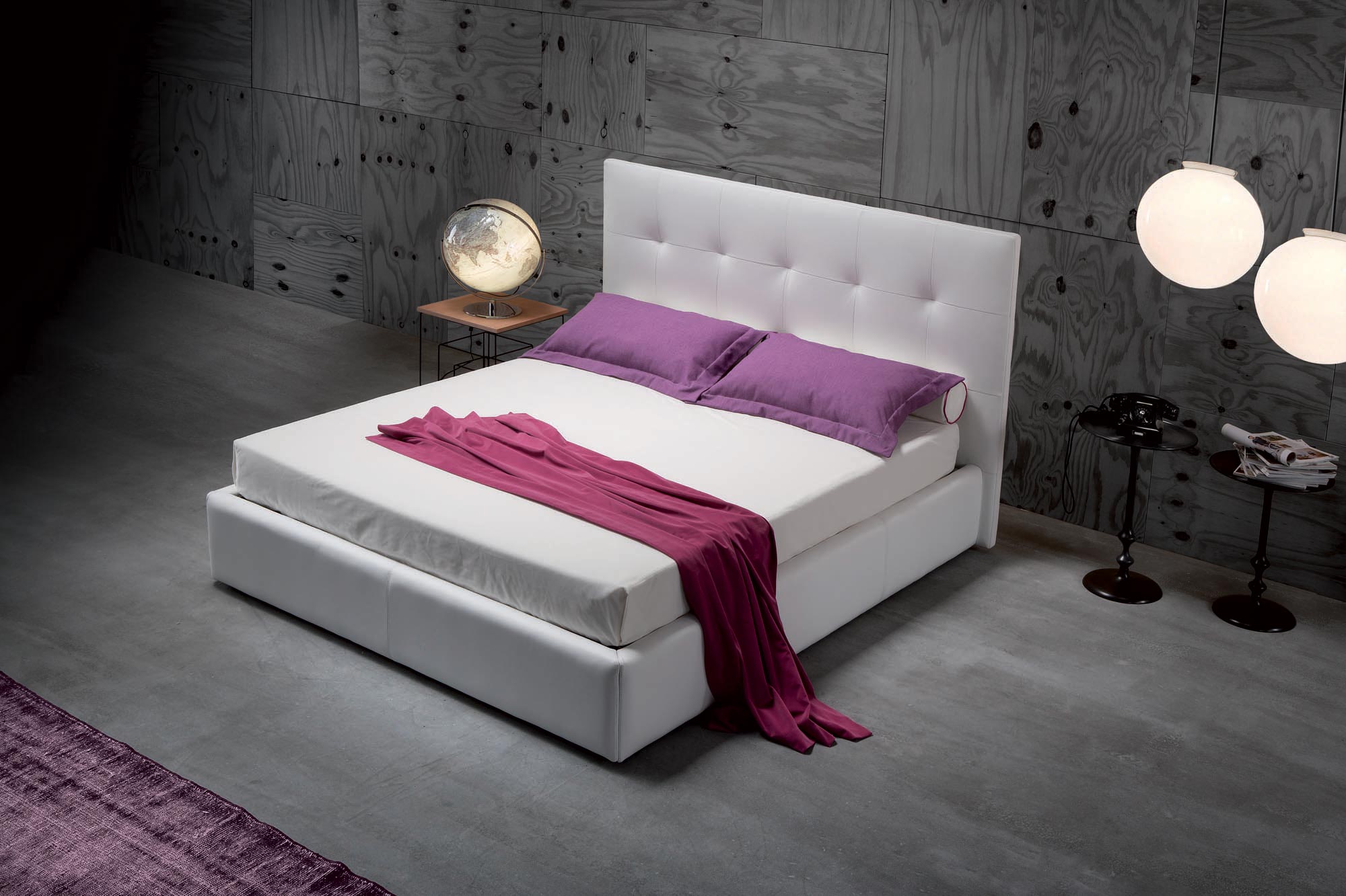 Novaluna Modern Wall Platform Bed Frame - Italian Made Solid Wood Queen Size Bed for Bedroom & Guest Room