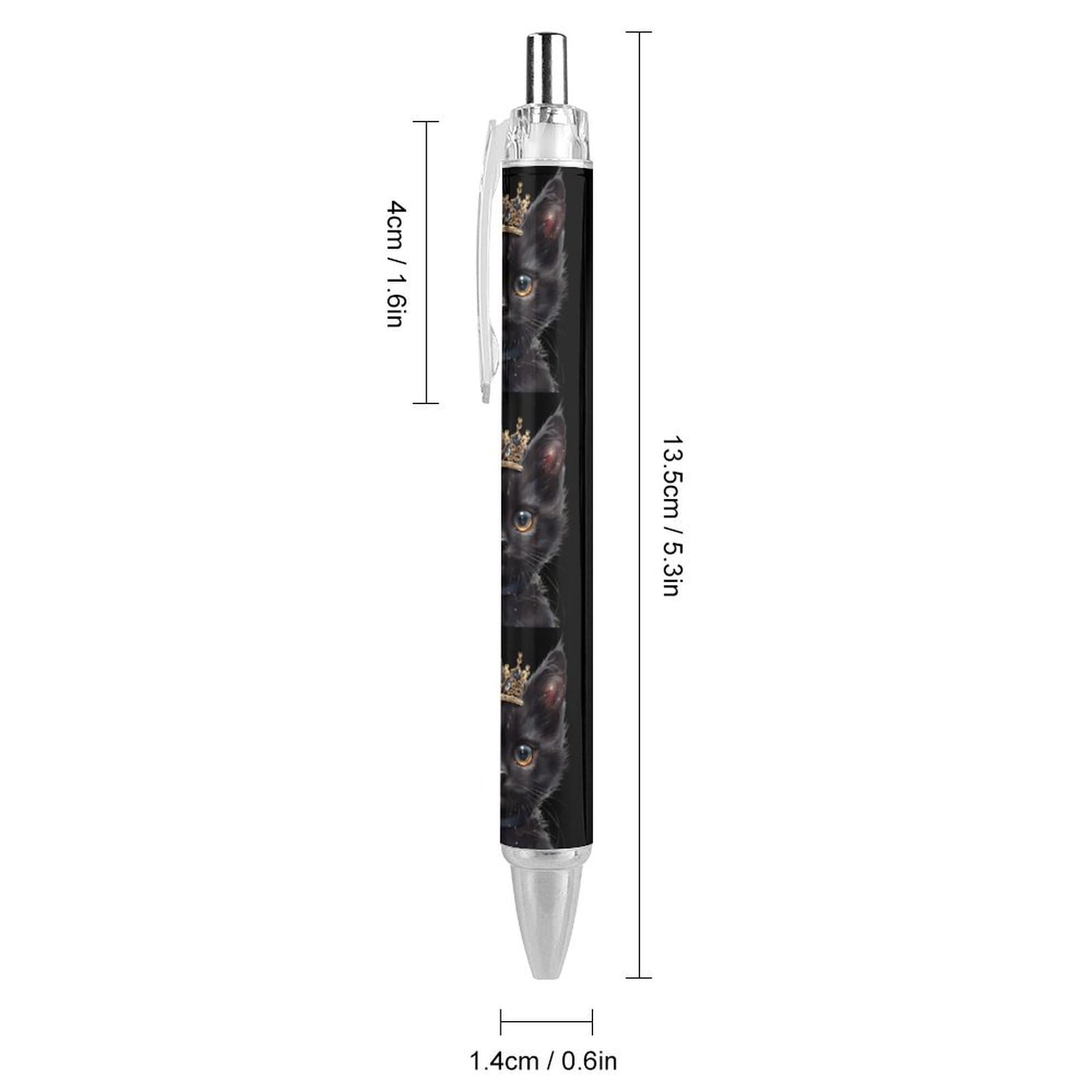 Black Cat with Crown Ballpoint Pens - Retractable Gel Pen 0.5mm Fine Point Black Ink for Office, School & Home Use - Perfect for Writing, Note Taking & Gift Giving