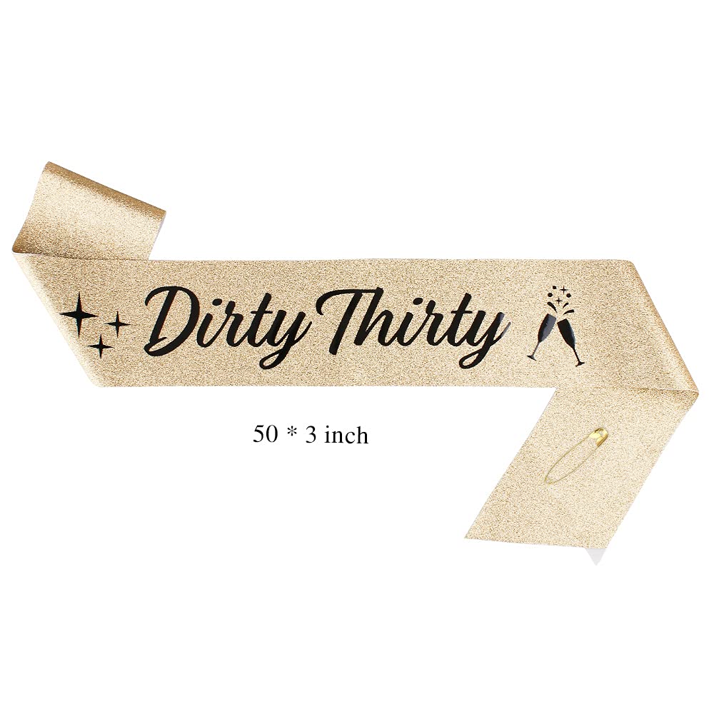 Dirty 30 Birthday Headband & Sash Set for Women - Gold Rhinestone Tiara Crown & Happy Birthday Hair Accessories - Perfect for 30th Birthday Parties, Bachelorette Celebrations & Milestone Events