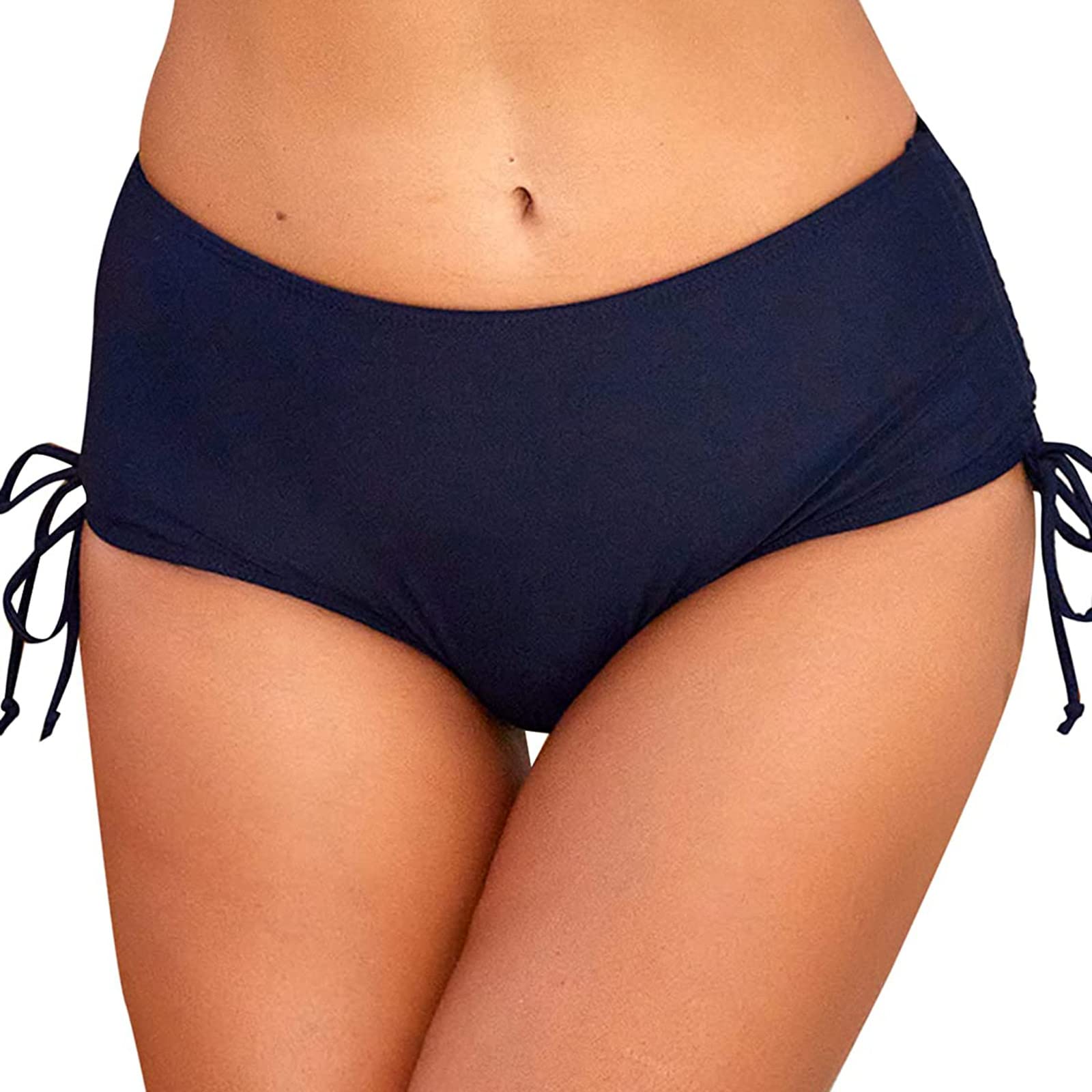 Women's High Waist Bikini Swim Bottoms - Wrinkled Ruched Drawstring Shorts for Running, Beach & Poolside Activities