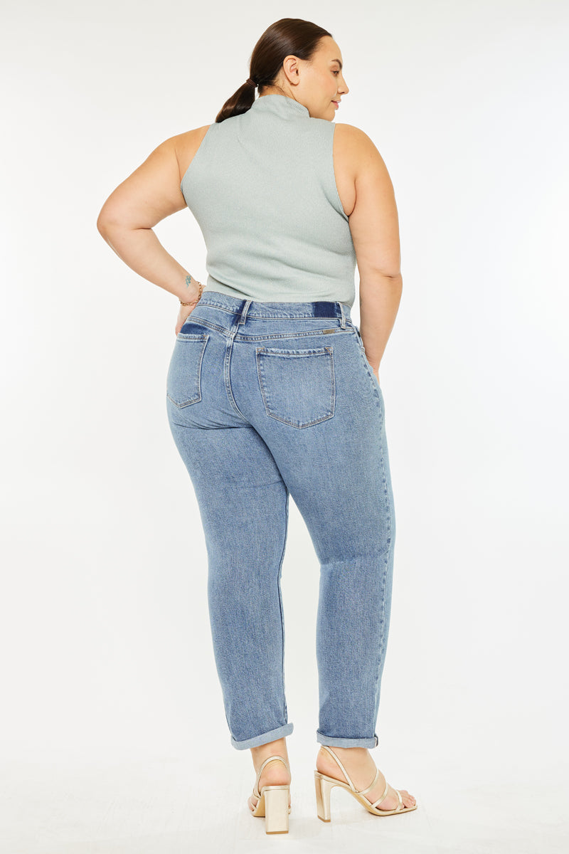 Carmelita Plus Size Mid Rise Slim Boyfriend Jeans for Women - Comfortable Stretch Denim Pants for Casual Wear & Everyday Outfits