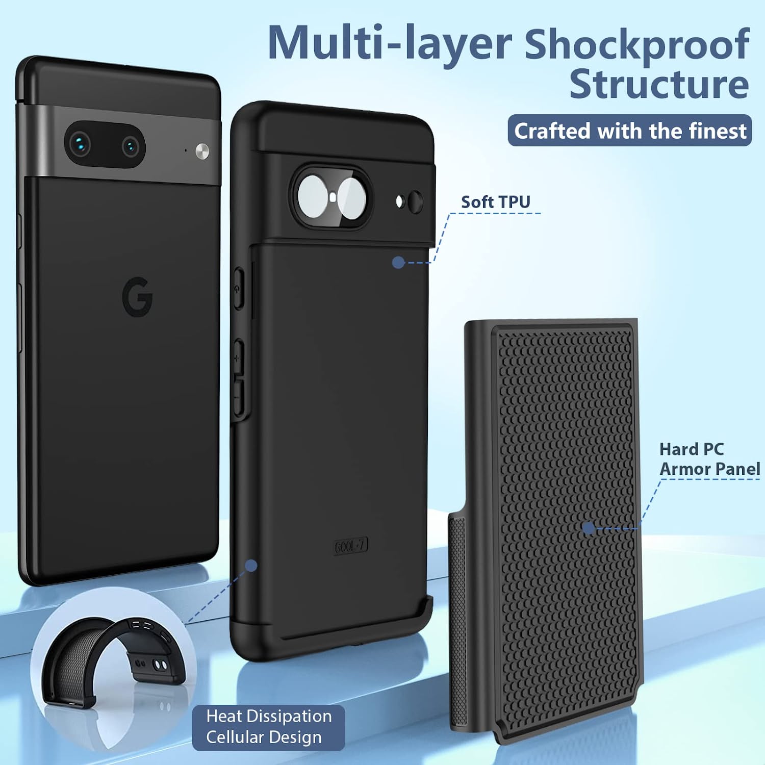 Google Pixel 7 Phone Case - Dual Layer Heavy Duty Protection Shockproof Cover - Matte Black for Work, Travel & Outdoor Activities
