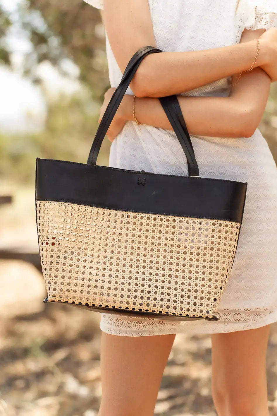Ellie Wicker Tote Bag in Black - Stylish Handwoven Woven Basket Purse for Women | Perfect for Beach, Shopping & Everyday Use