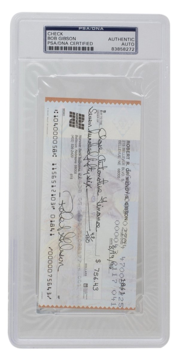 Bob Gibson Autographed St. Louis Cardinals Bank Check #1841 PSA/DNA Certified - Rare Baseball Memorabilia for Collectors & Sports Fans