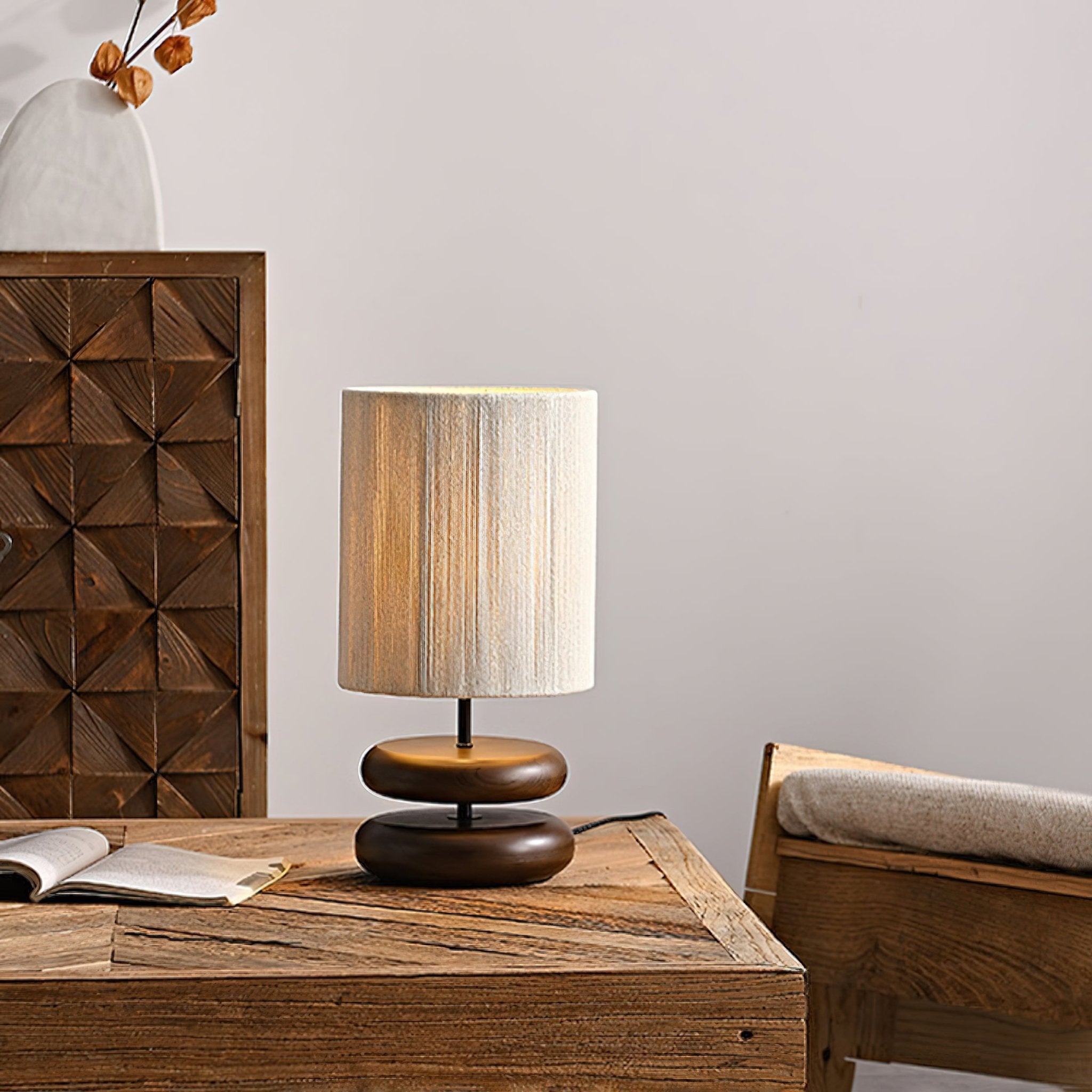 Modern Nora Wood Table Lamp - Handcrafted Solid Wood Nightstand Lamp with Fabric Shade for Bedroom, Living Room, Office - Warm Ambient Lighting for Home Decor