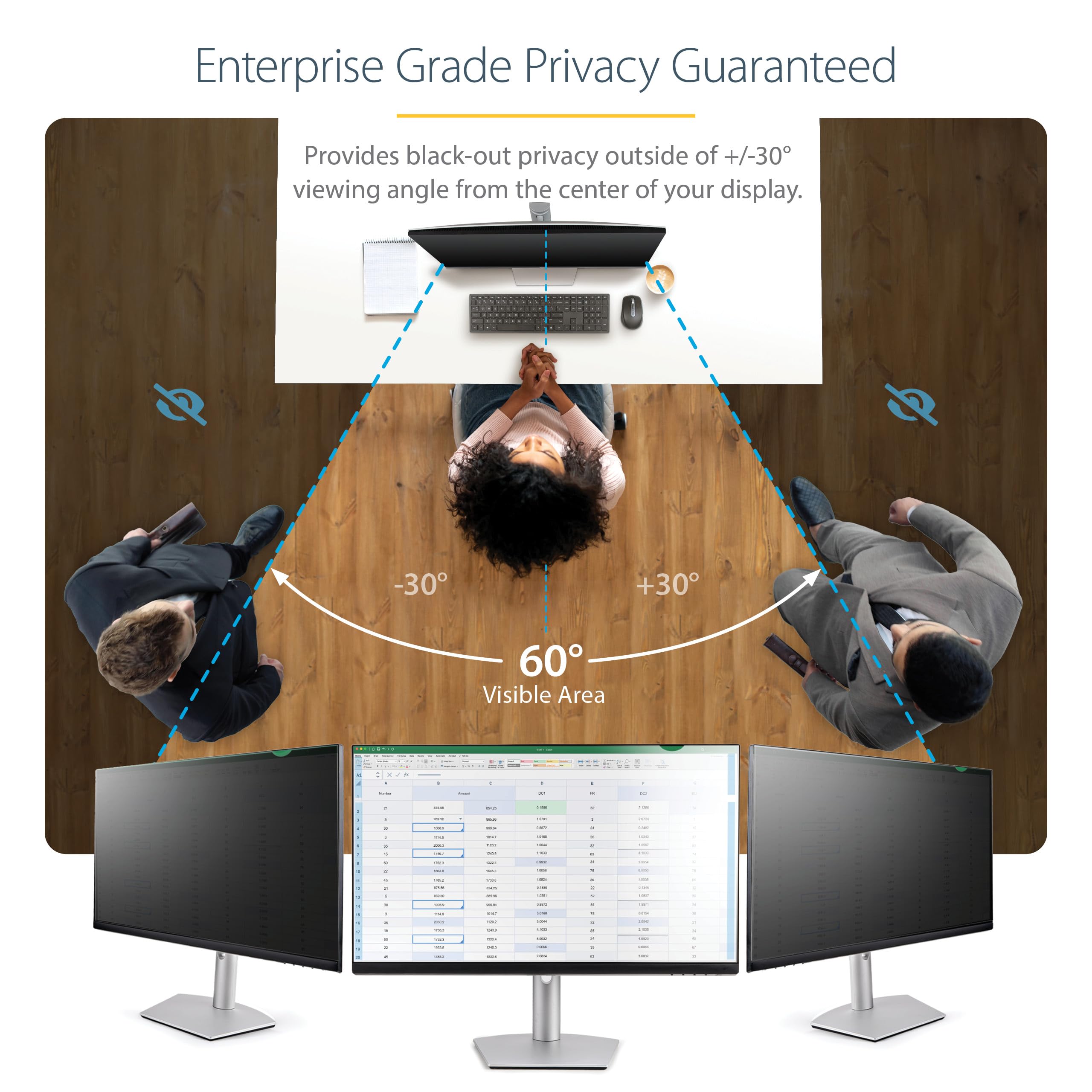 StarTech.com 21.5 Inch Widescreen Monitor Privacy Screen - Anti-Glare Computer Security Filter with Blue Light Blocking for Office & Home Use