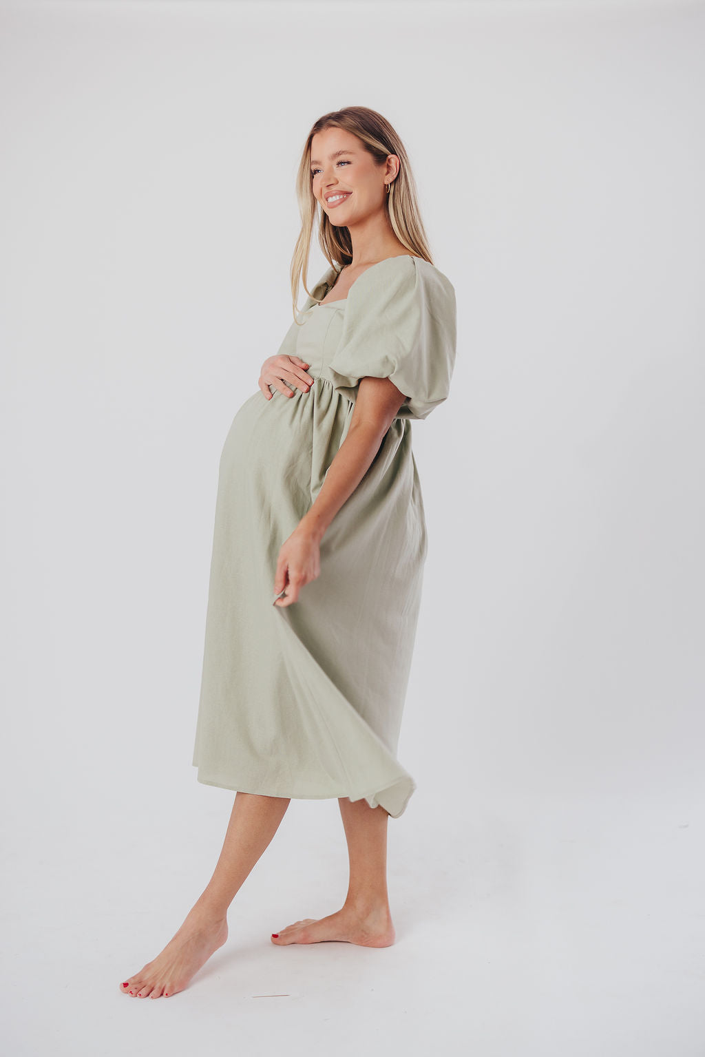 Hamilton Midi Dress in Olive - Bump Friendly Maternity Dress (Sizes S-2XL) | Flowy Summer Dress for Pregnancy, Nursing & Everyday Wear