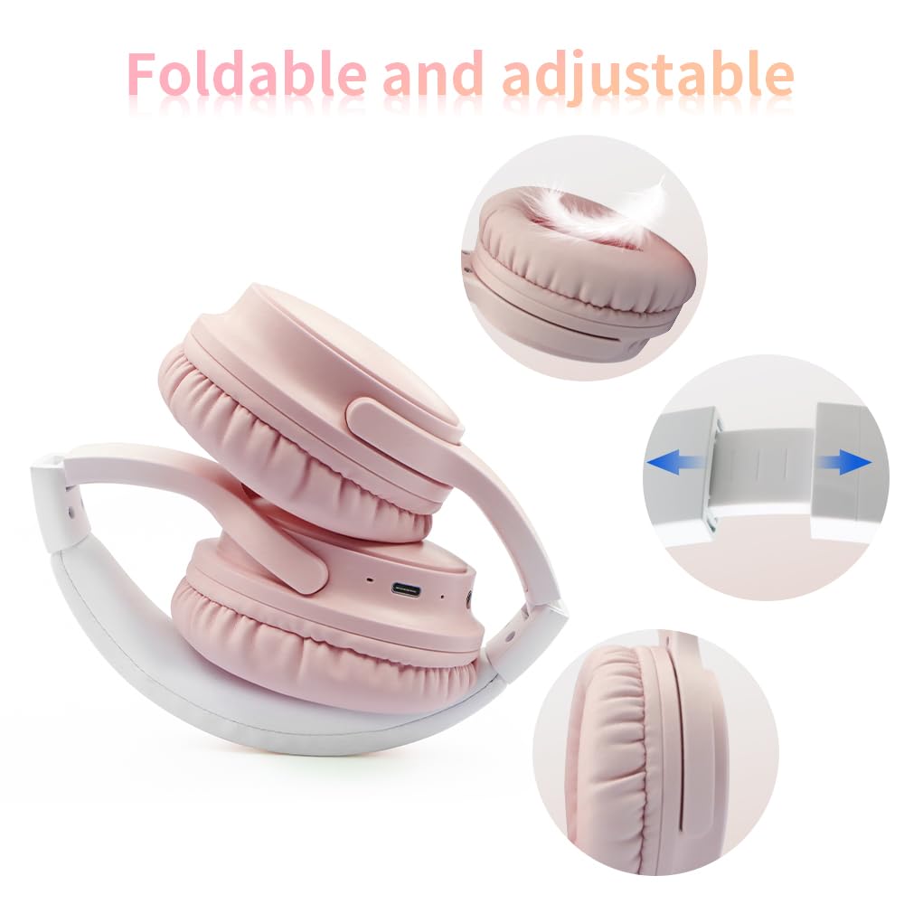SLuB Wireless Over-Ear Headphones with Bluetooth 5.0, Foldable Design, HD Stereo Sound & Built-in Mic, 30H Battery Life - Perfect for Phone Calls, Gaming, TV Watching, Office Work & Travel (Pink)