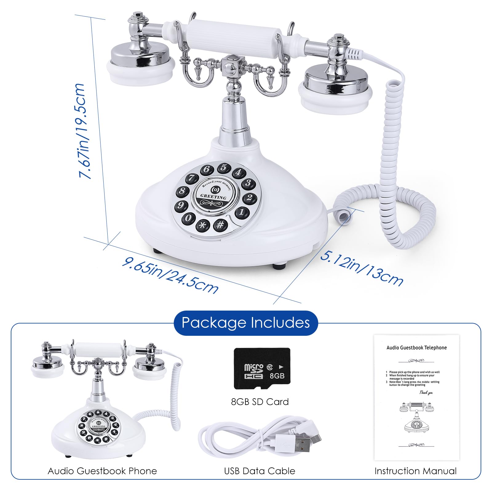 Customized Retro Audio Guest Book Phone - Classic White Wedding & Party Recording Device for Messages, Confessions, Birthdays, Rentals & Special Occasions | Perfect for Wedding Guest Books, Birthday Party Keepsakes & Event Memory Preservation