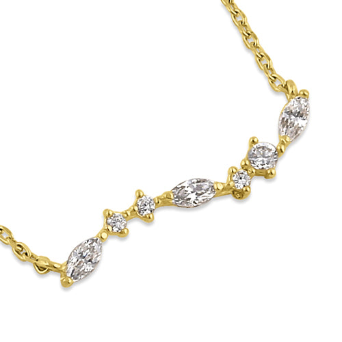 14K Solid Yellow Gold Cubic Zirconia (CZ) Elegant Curve Pendant Necklace for Women - Perfect for Weddings, Parties & Special Occasions
