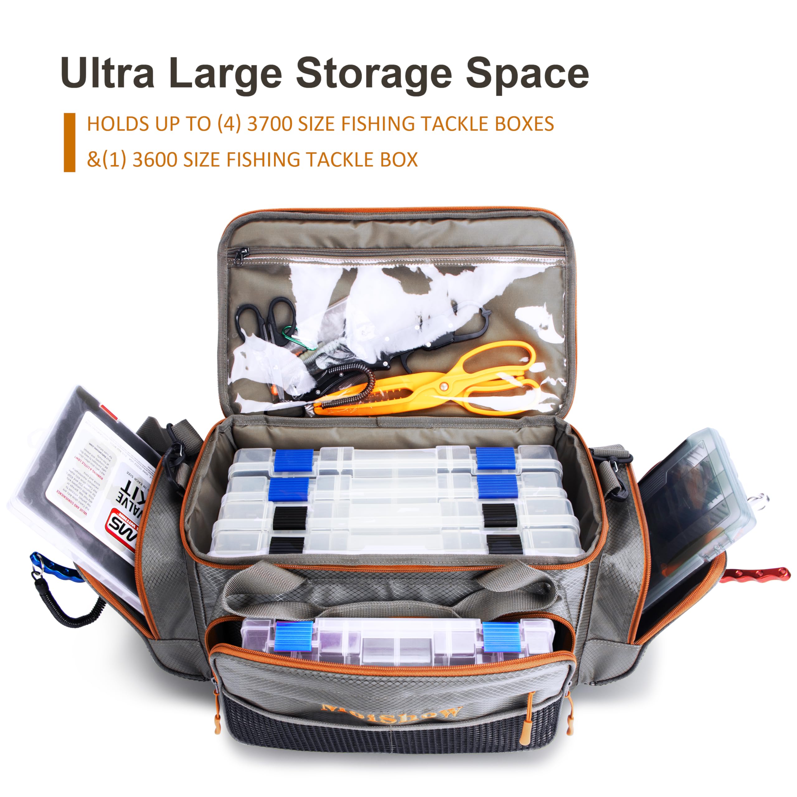 **Waterproof Fishing Tackle Box Bag - Durable Saltwater & Freshwater Fishing Gear Storage with Padded Shoulder Strap - Fits 3600/3700 Tackle Boxes (Grey) - Perfect for Boat, Shore & Kayak Fishing**