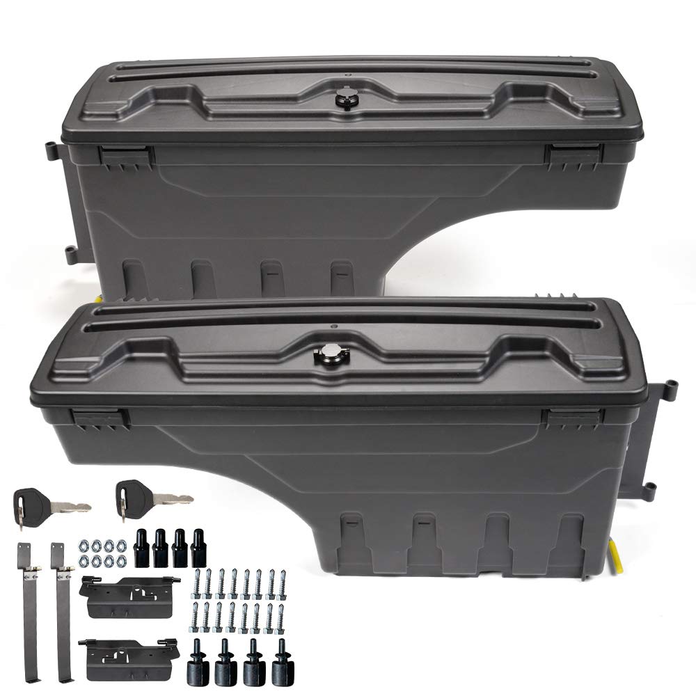 Lockable Truck Bed Storage Box for 2002-2018 Dodge Ram 1500/2500/3500 - Black Wheel Well Tool Box Pair (Driver & Passenger Side) | Secure Gear Storage for Camping, Work & Outdoor Adventures