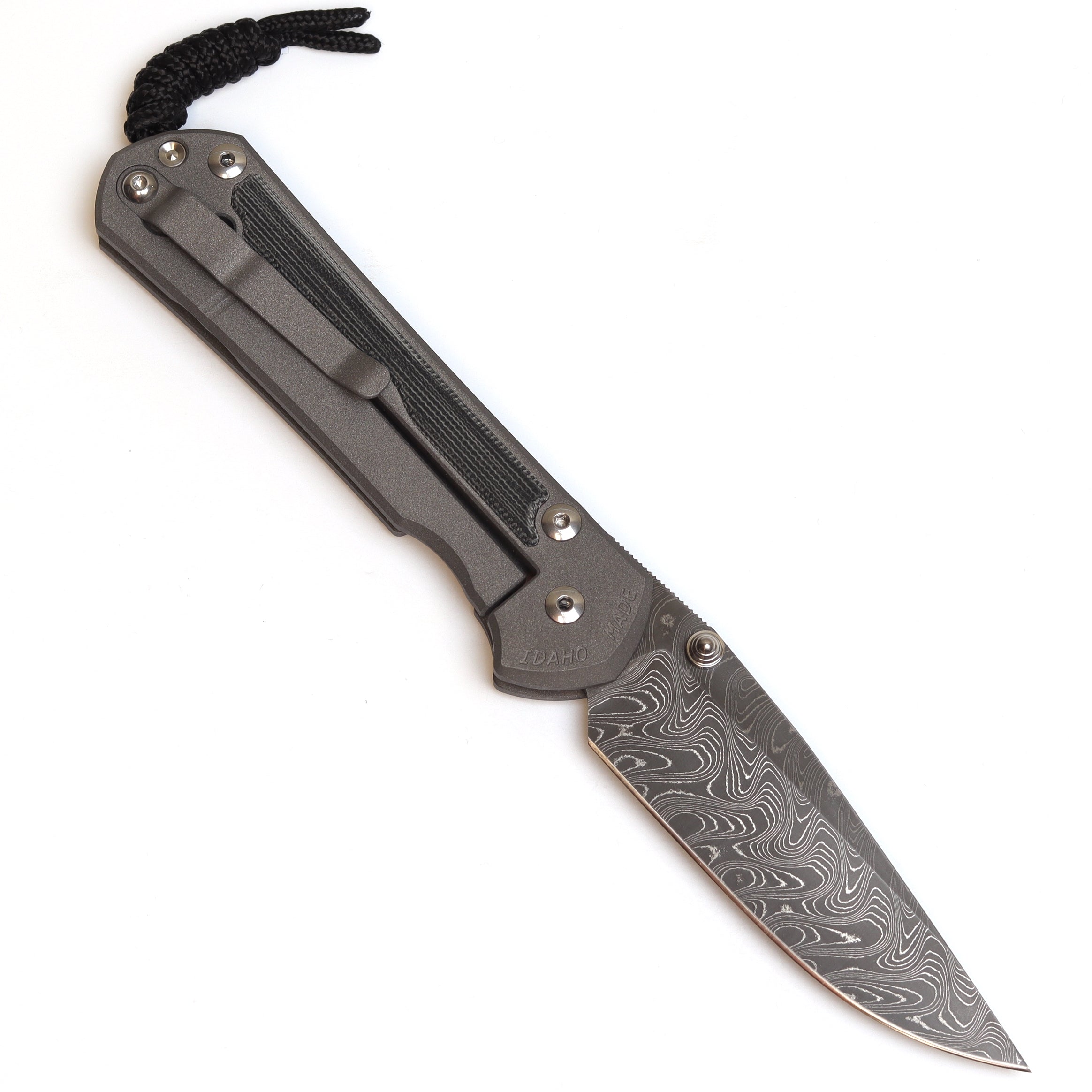 Chris Reeve Knives Large Sebenza 31 Drop Point Folding Knife - Boomerang Damascus Steel Blade with Black Canvas Micarta Inlay & Double Silver Lugs - EDC, Outdoor, Camping, Hunting, Survival, Collection