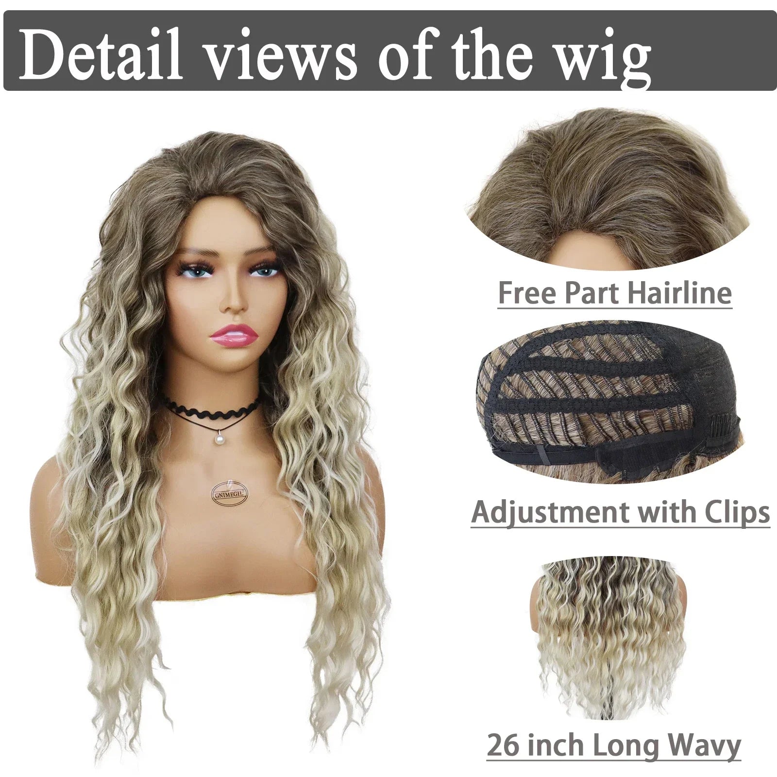 Ash Blonde Synthetic Long Curly Wig for Women - Fluffy Ombre Wave Hairstyle | Perfect for Costume Parties, Carnival, Cosplay & Daily Fashion