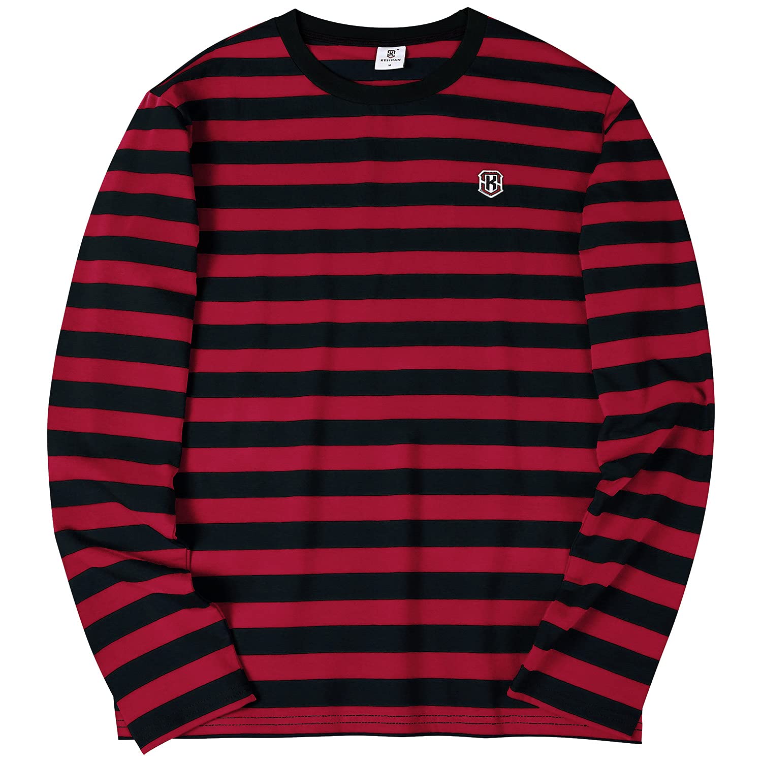 KESIHAN Men's Casual Striped Crewneck Long Sleeve T-Shirt - Basic Daily Work Tee for Office & Weekend Outfits