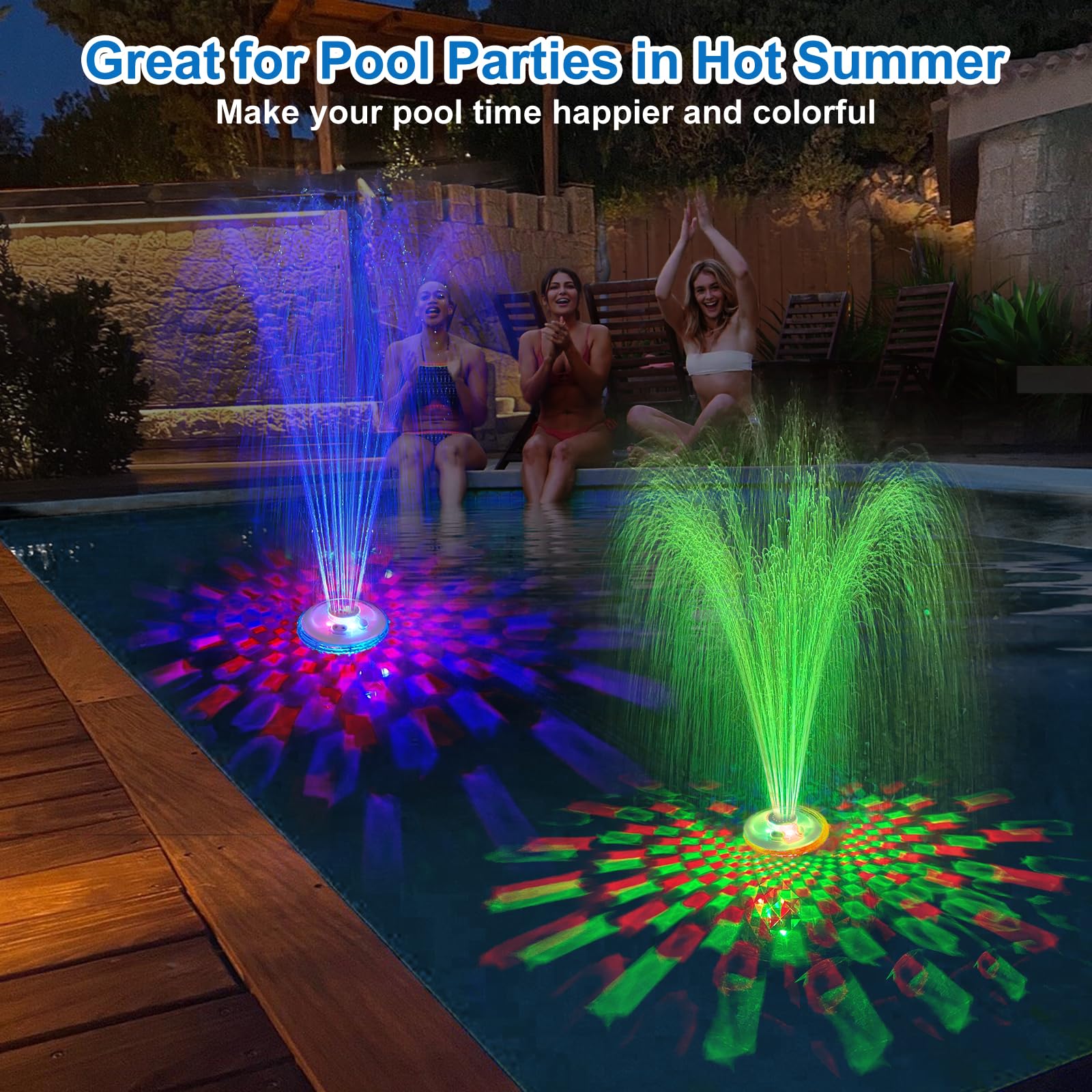 **Rechargeable Floating Pool Fountain with LED Light Show - 2 Spray Modes, Battery Powered Water Fountain Pump for Inground & Above Ground Pools - Perfect for Backyard Relaxation & Pool Parties**