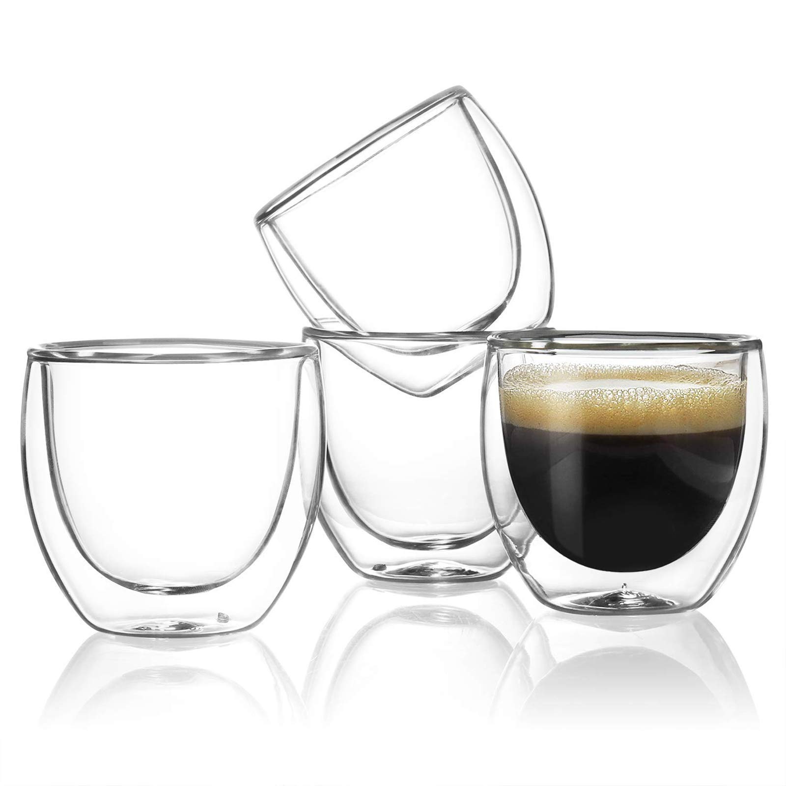 Sweese 4-Piece Double Walled Espresso Cups Set - 4oz Insulated Glass Shot Glasses for Espresso Machines - Perfect for Home Baristas & Coffee Shops - Ideal for Serving Espresso, Macchiato & Turkish Coffee