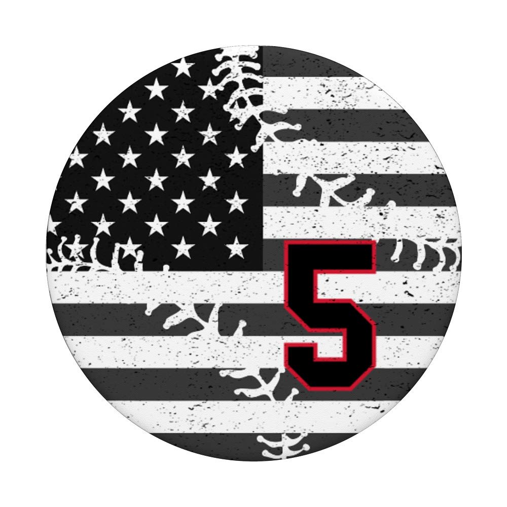 American USA Flag Baseball Number 5 Black Red PopSockets PopGrip - Swappable Phone & Tablet Grip for Sports Fans, Patriotic Decor | Perfect for iPhone, Samsung & iPad Cases