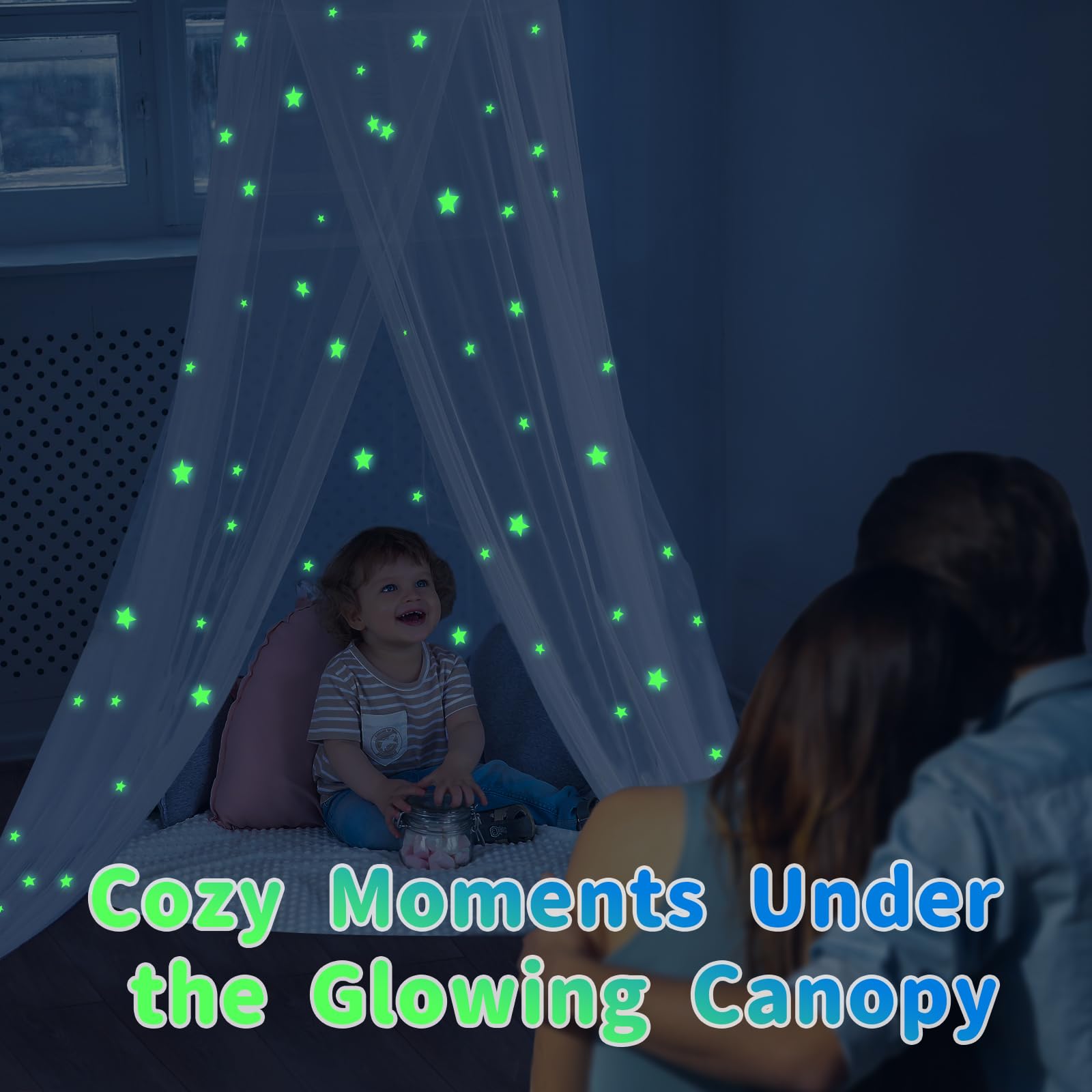 **Glowing Star Princess Bed Canopy for Girls - Kids Room Decor with Starry Net Curtains - Fits Single, Twin, Full & Queen Beds - Perfect for Bedroom, Nursery & Sleepover Decorations**