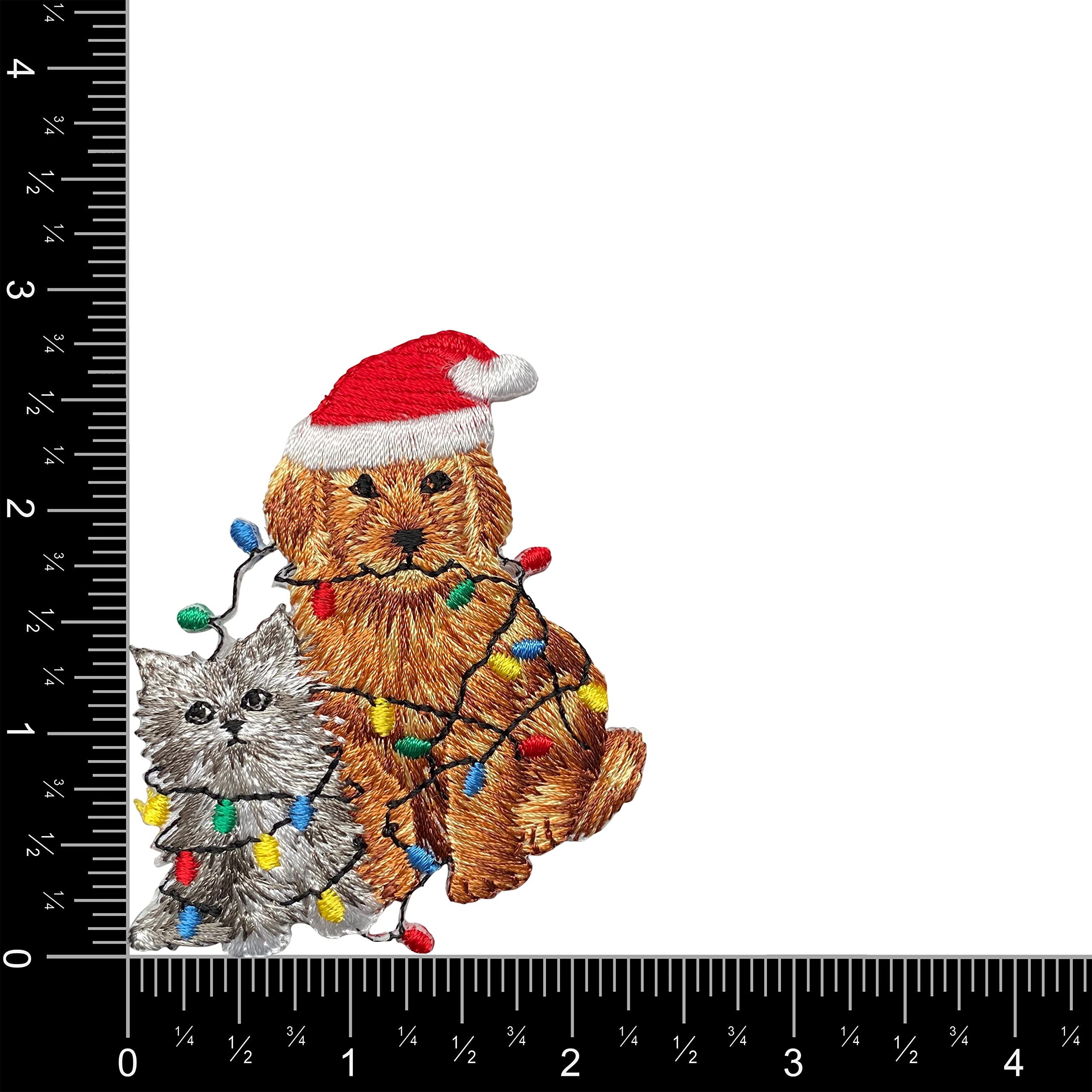 Christmas Puppy Dog and Kitten Cat Embroidered Iron-On Patch for DIY Clothing, Hats, Bags - Festive Holiday Pet Lover Gift