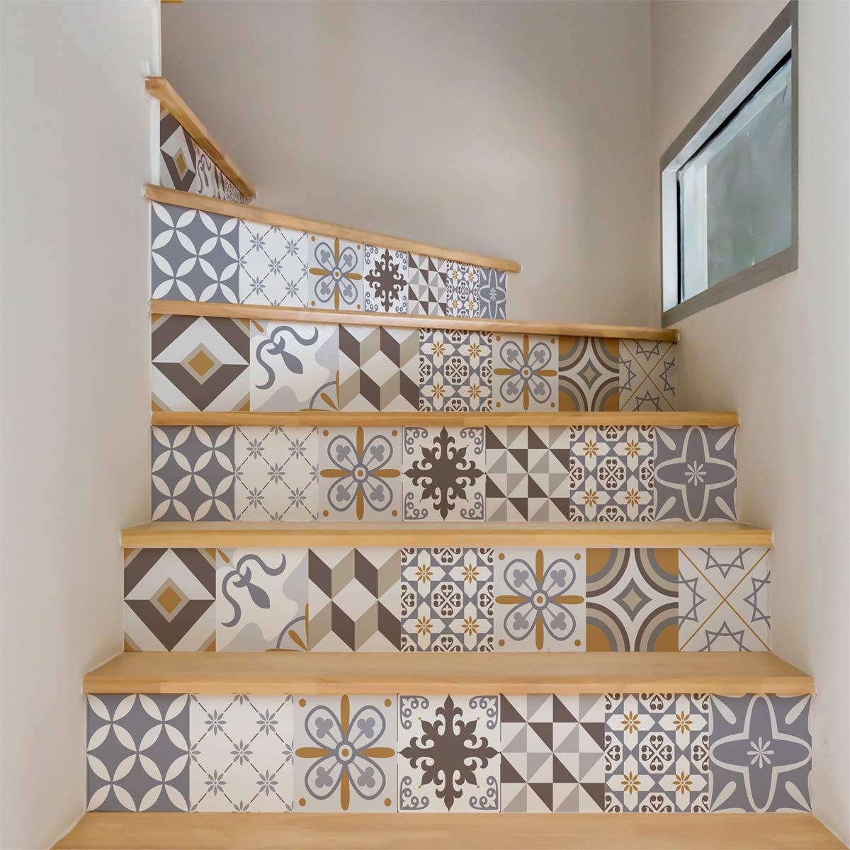 Ambiance Tile Stickers for Stairs - Waterproof Removable Decorative Vinyl Floor Stickers - Perfect for Home, Office, and Staircase Renovation