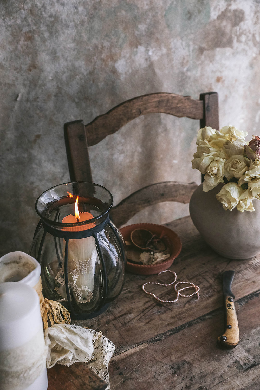 Handmade Blown Glass Vase and Lantern Set - Elegant Home Decor for Living Room, Wedding Centerpiece, Boho Chic Interior Design