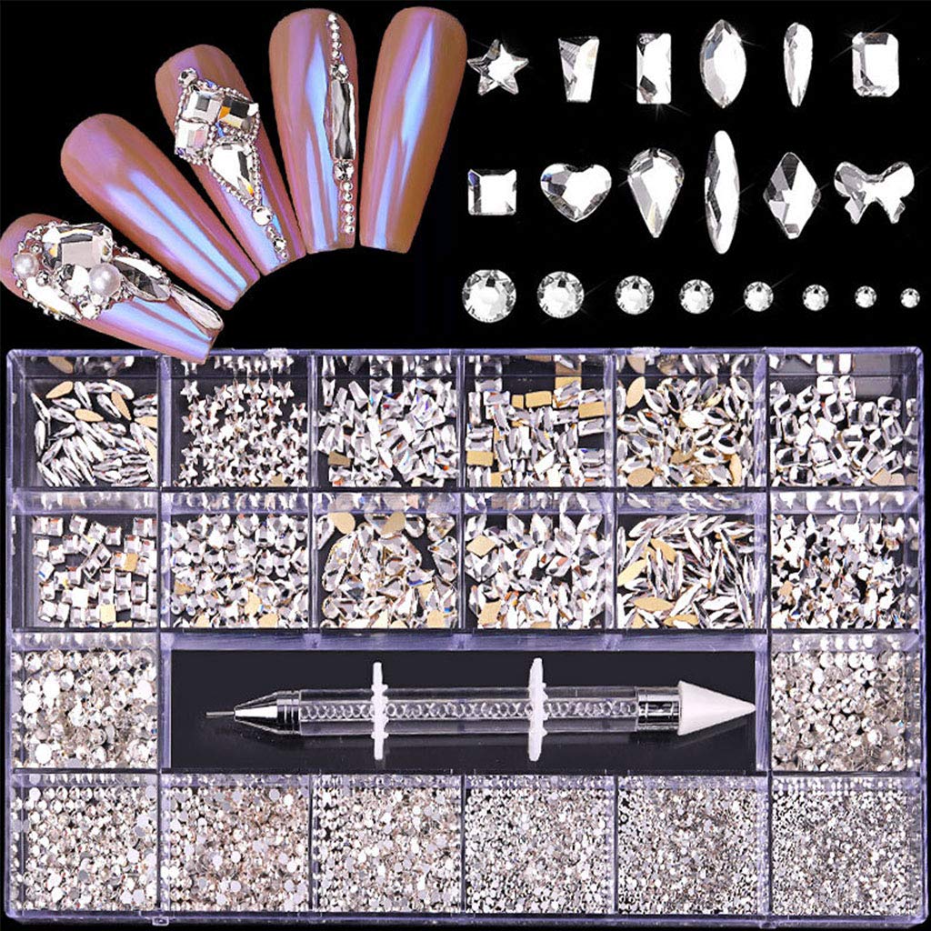 Professional Nail Rhinestones Kit - Multi-Shaped Glass Crystal AB Rhinestones for Nail Art Designs | Perfect for DIY Manicures, Salon Nail Decorations & Gift Sets